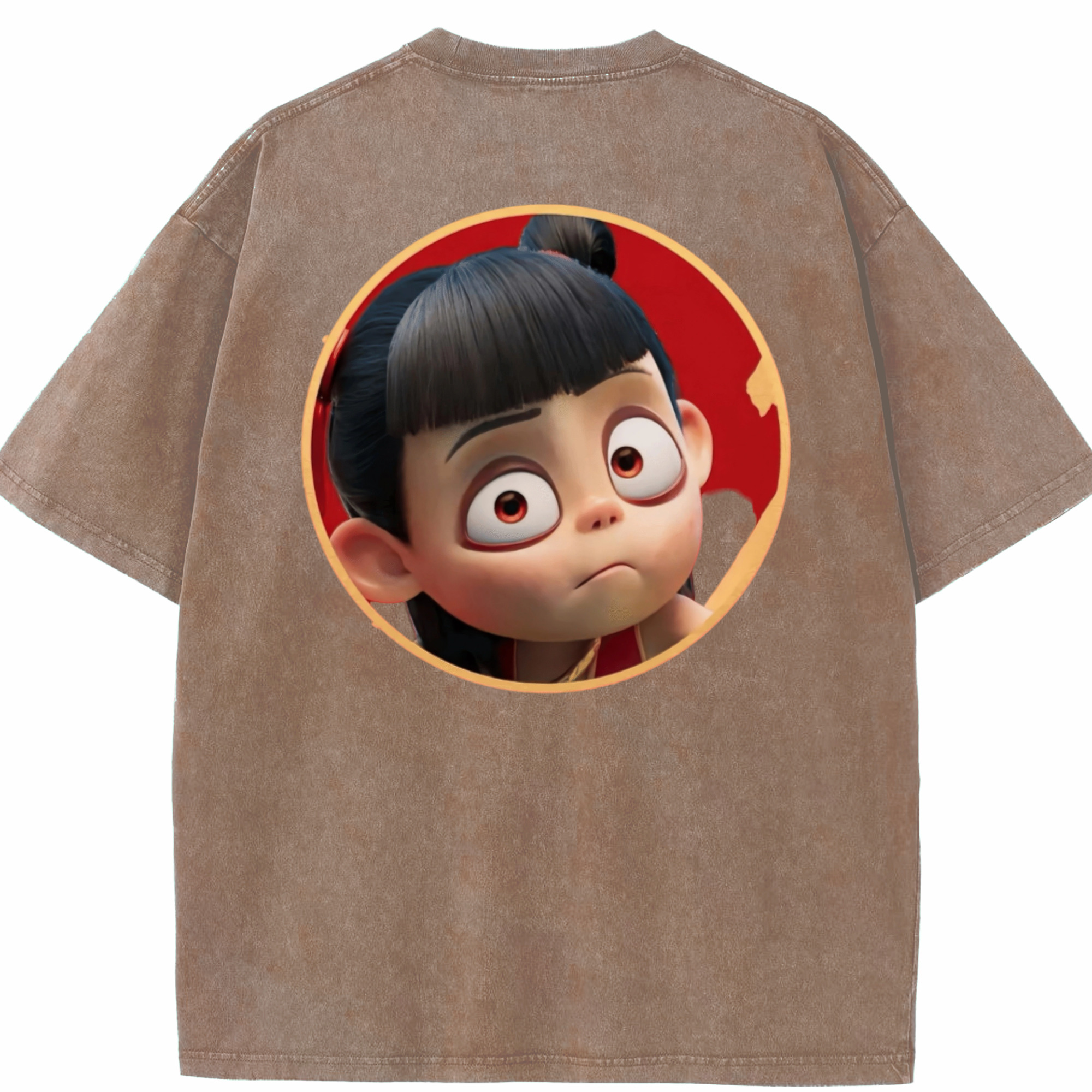 （画像用） Ne Zha 2 ナタ 魔童の大暴れ 綿100% ヴィンテージ風 半袖Tシャツ（背面プリント）