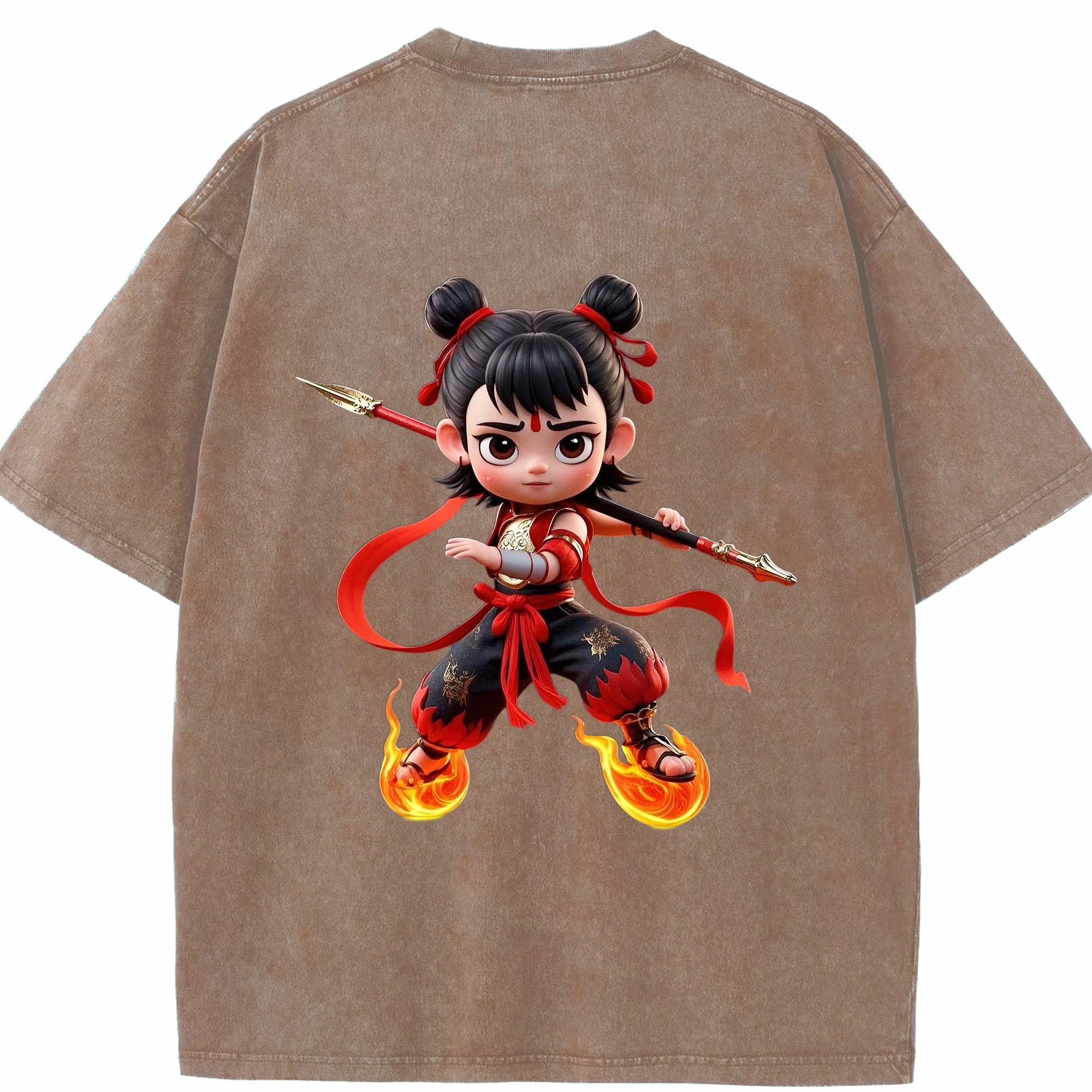 （画像用） Ne Zha 2 ナタ 魔童の大暴れ 綿100% ヴィンテージ風 半袖Tシャツ（背面プリント）