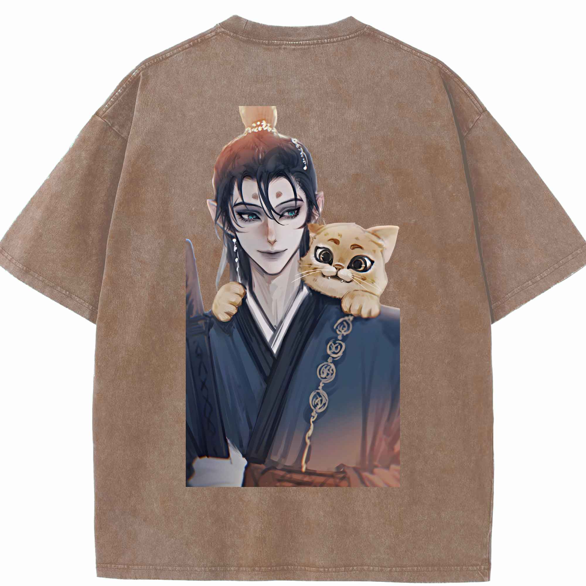 （画像用） Ne Zha 2 ナタ 魔童の大暴れ 綿100% ヴィンテージ風 半袖Tシャツ（背面プリント）