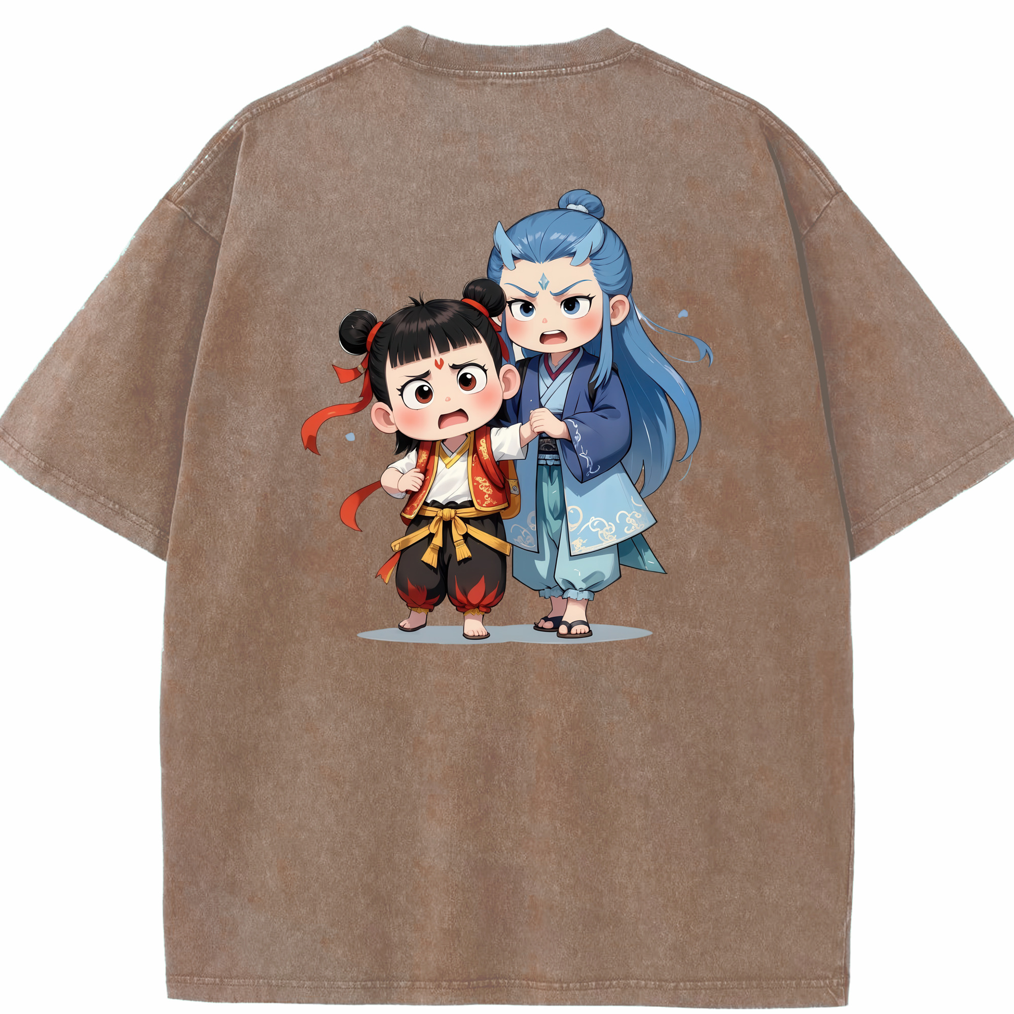 （画像用） Ne Zha 2 ナタ 魔童の大暴れ 綿100% ヴィンテージ風 半袖Tシャツ（背面プリント）