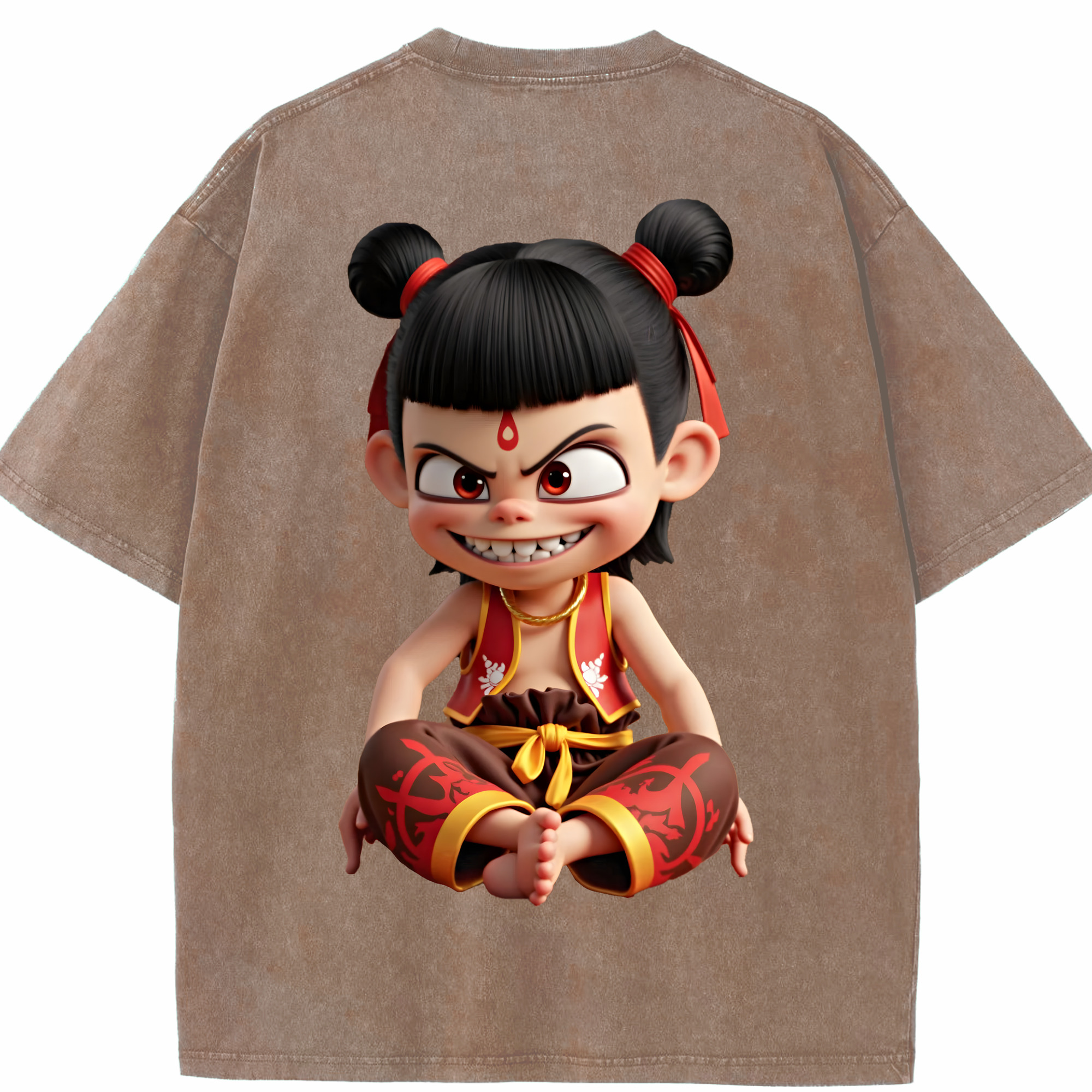 （画像用） Ne Zha 2 ナタ 魔童の大暴れ 綿100% ヴィンテージ風 半袖Tシャツ（背面プリント）