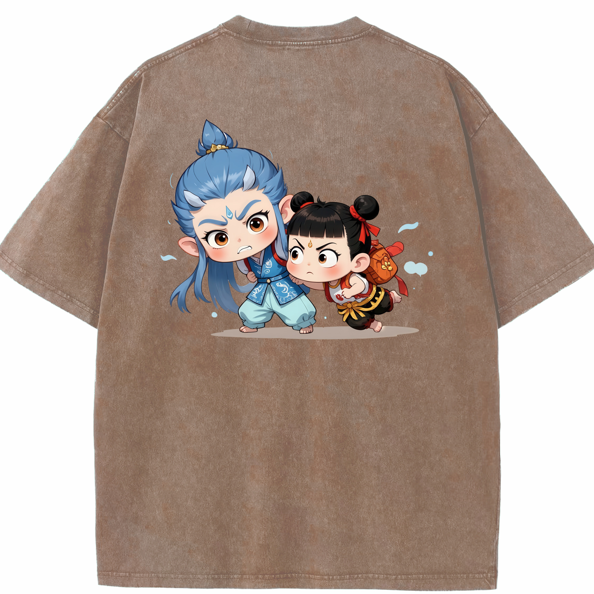 （画像用） Ne Zha 2 ナタ 魔童の大暴れ 綿100% ヴィンテージ風 半袖Tシャツ（背面プリント）