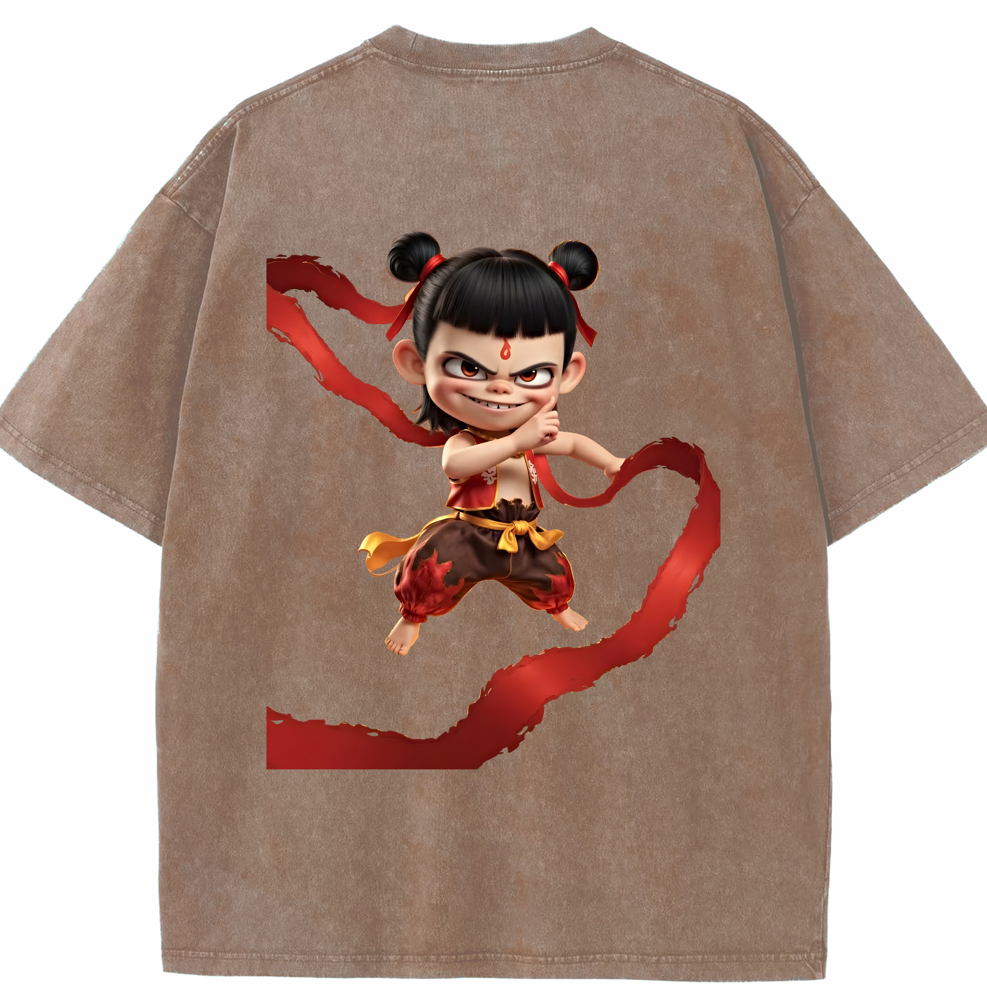 （画像用） Ne Zha 2 ナタ 魔童の大暴れ 綿100% ヴィンテージ風 半袖Tシャツ（背面プリント）