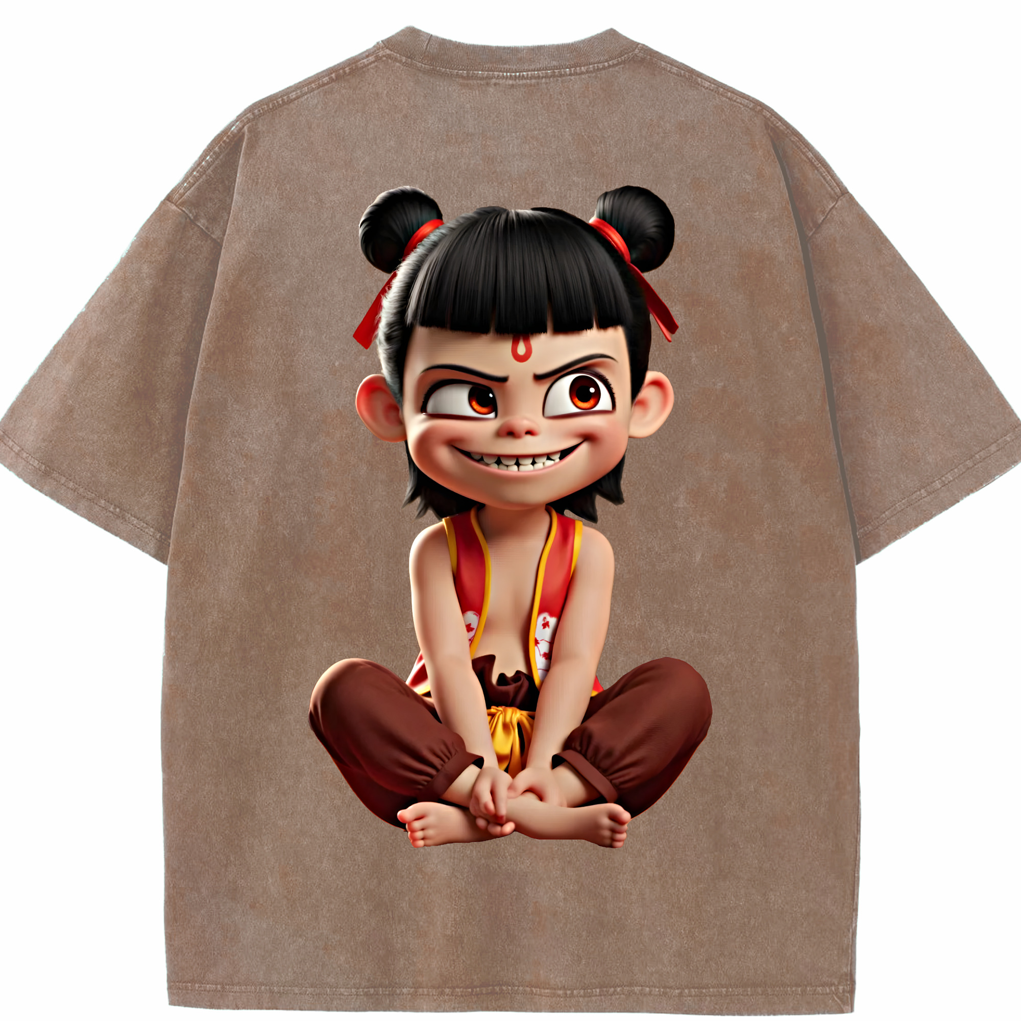 （画像用） Ne Zha 2 ナタ 魔童の大暴れ 綿100% ヴィンテージ風 半袖Tシャツ（背面プリント）