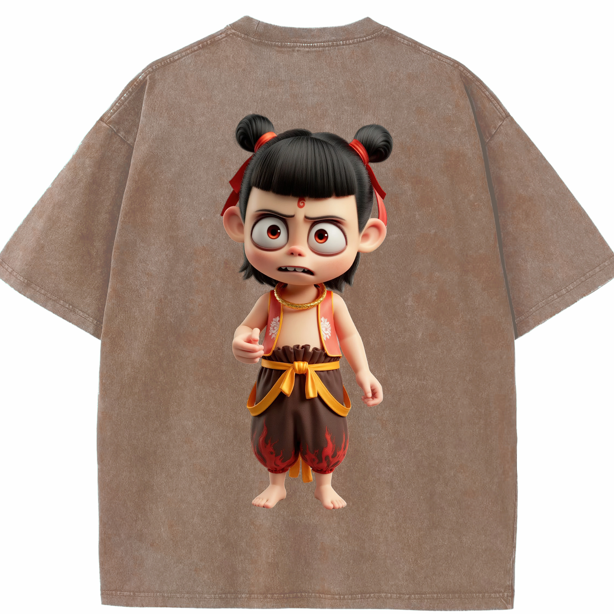 （画像用） Ne Zha 2 ナタ 魔童の大暴れ 綿100% ヴィンテージ風 半袖Tシャツ（背面プリント）