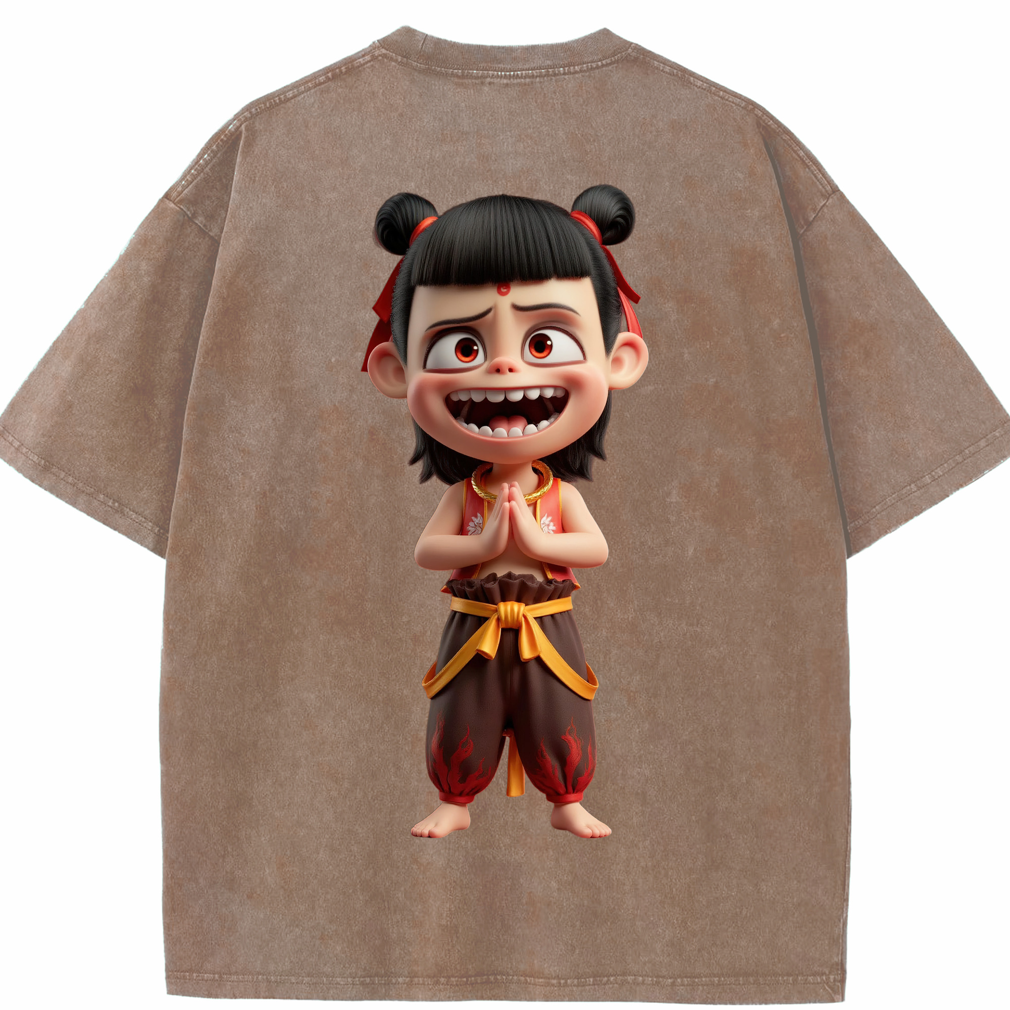 （画像用） Ne Zha 2 ナタ 魔童の大暴れ 綿100% ヴィンテージ風 半袖Tシャツ（背面プリント）
