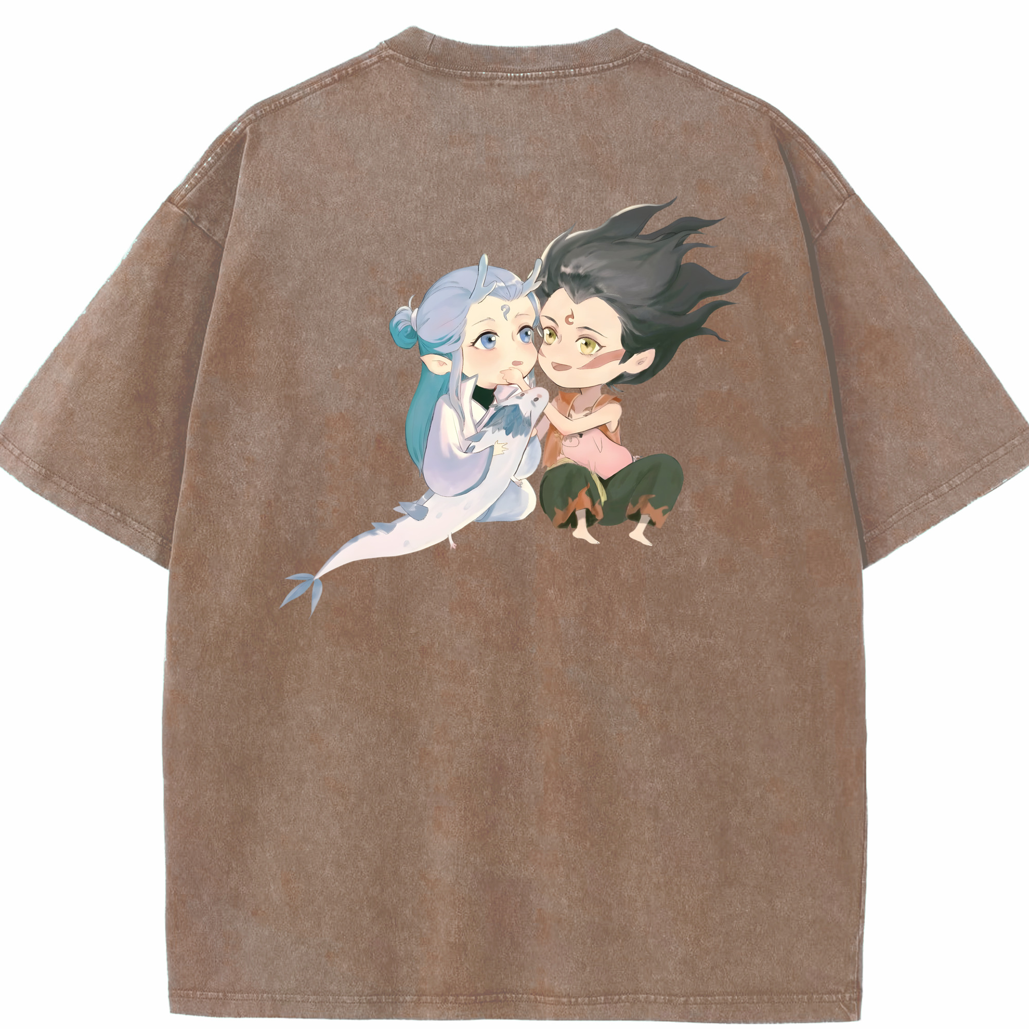 （画像用） Ne Zha 2 ナタ 魔童の大暴れ 綿100% ヴィンテージ風 半袖Tシャツ（背面プリント）