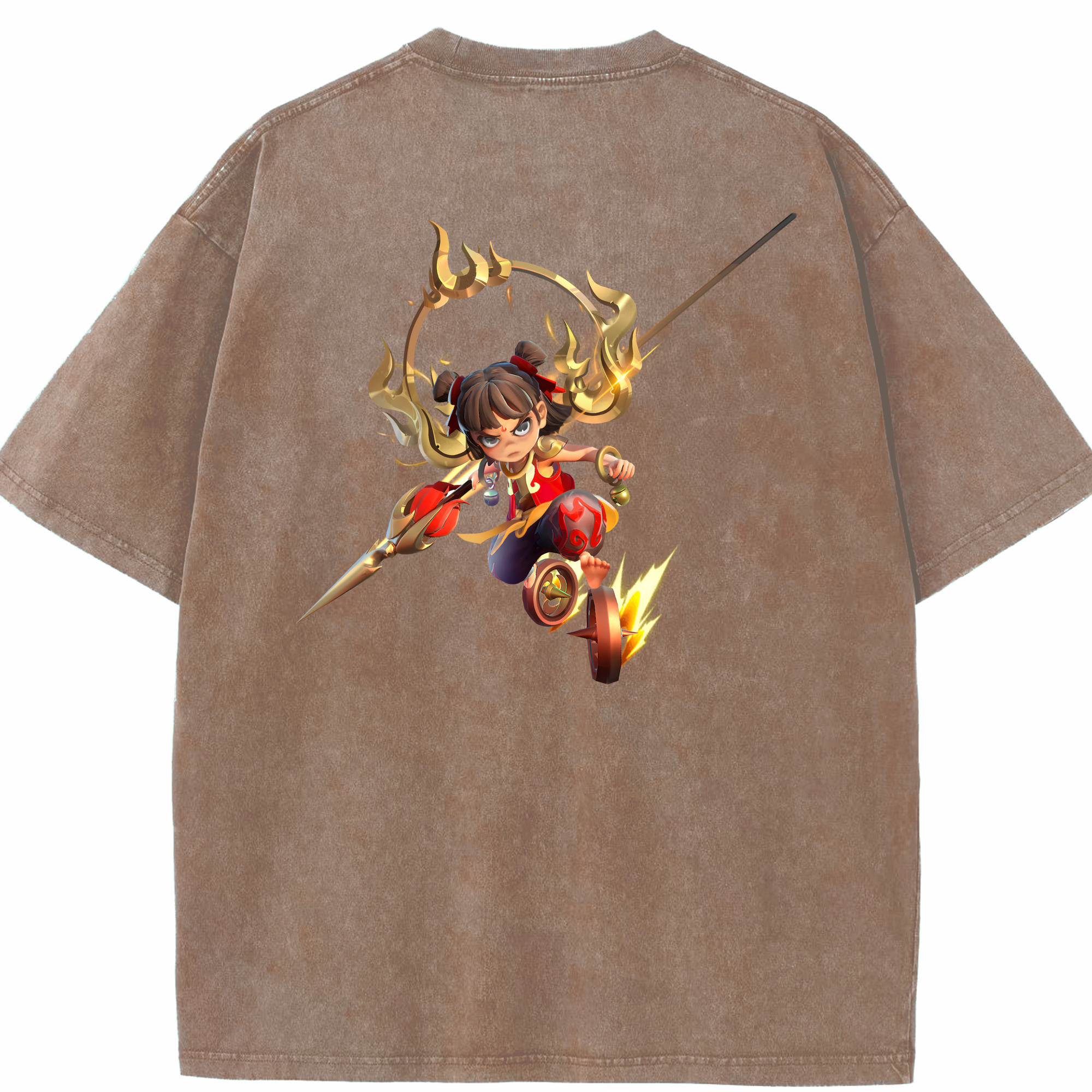 （画像用） Ne Zha 2 ナタ 魔童の大暴れ 綿100% ヴィンテージ風 半袖Tシャツ（背面プリント）