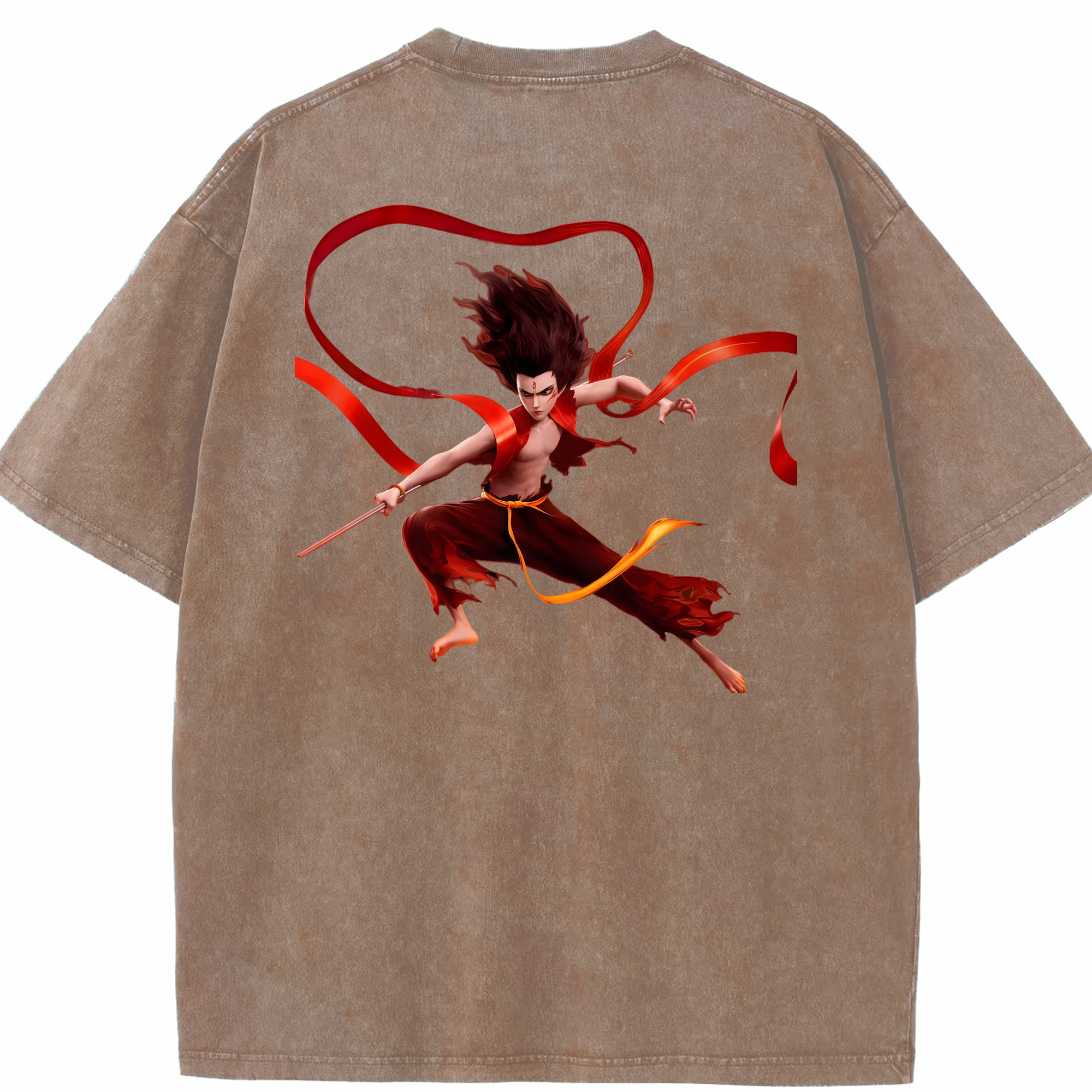 （画像用） Ne Zha 2 ナタ 魔童の大暴れ 綿100% ヴィンテージ風 半袖Tシャツ（背面プリント）