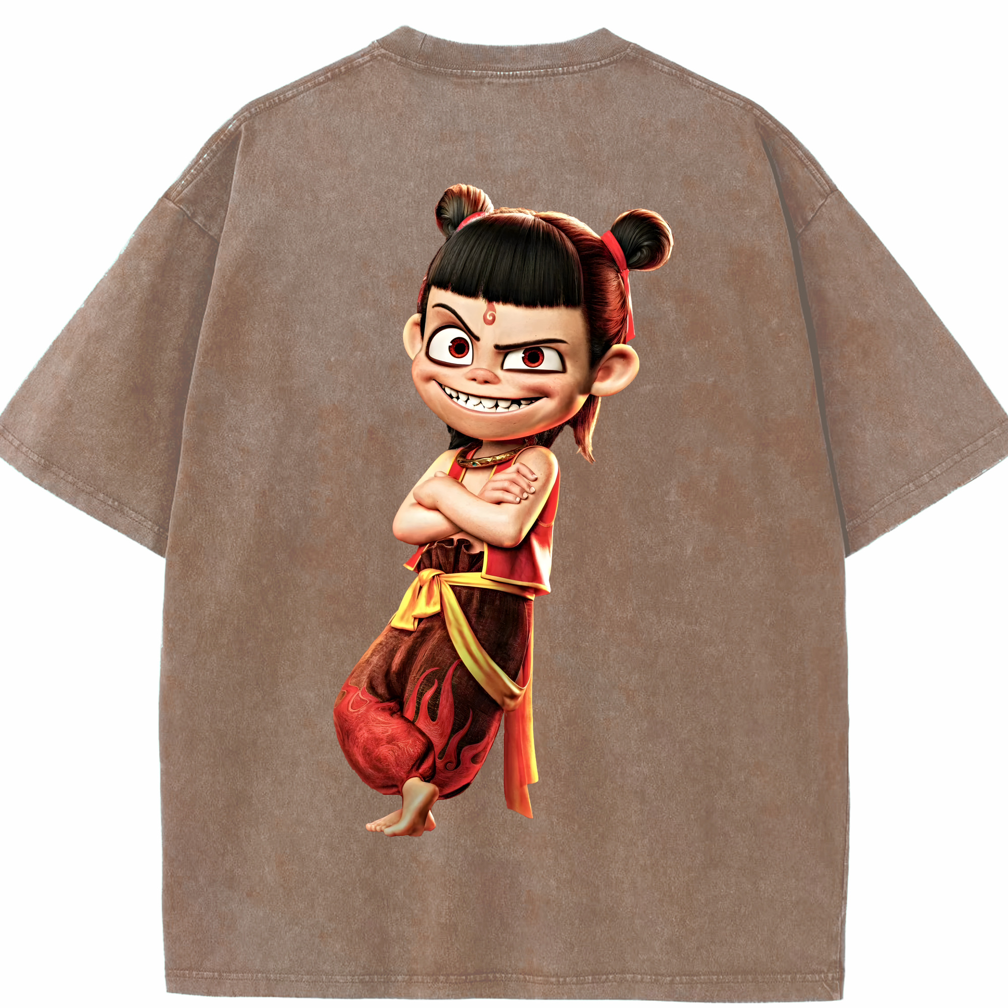 （画像用） Ne Zha 2 ナタ 魔童の大暴れ 綿100% ヴィンテージ風 半袖Tシャツ（背面プリント）