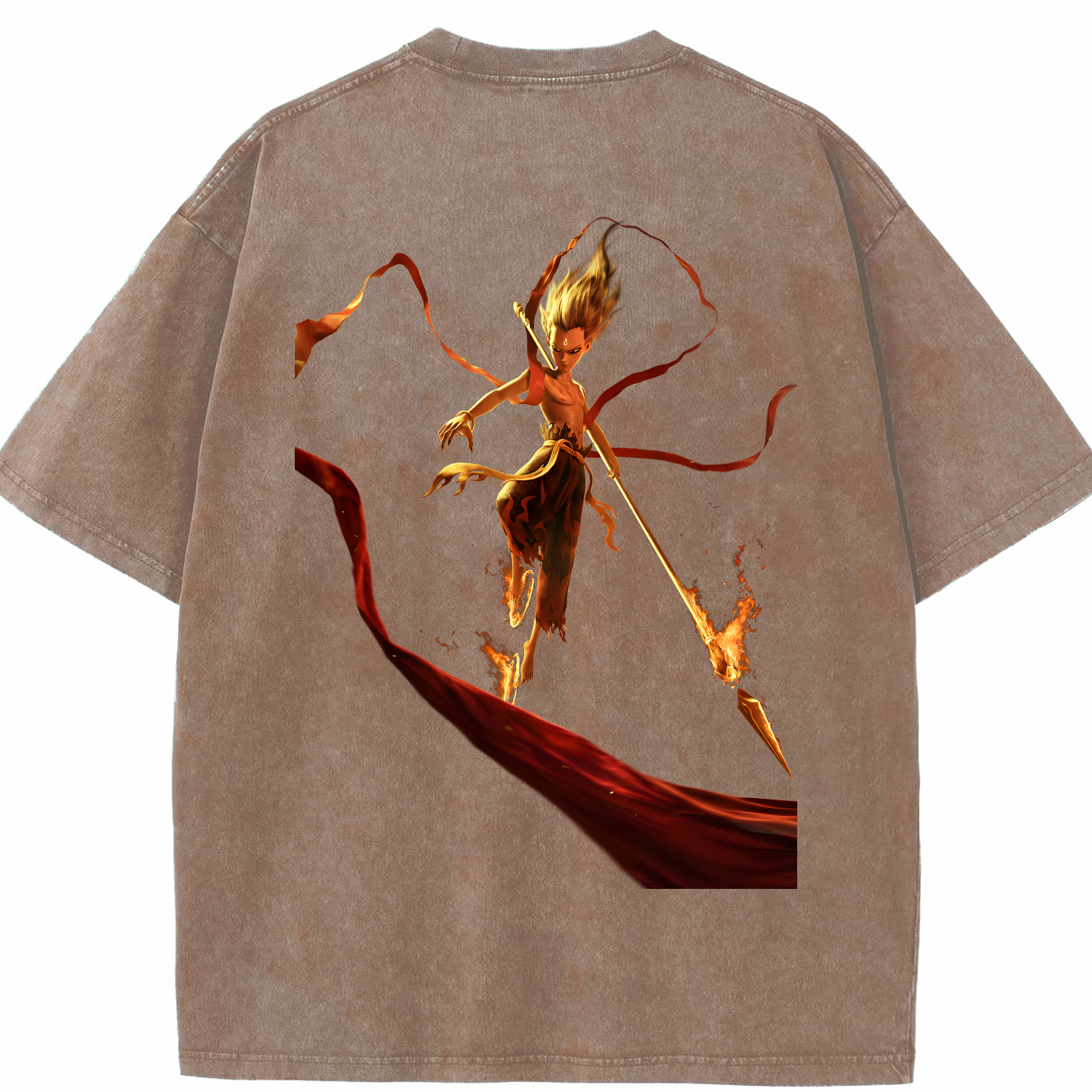 （画像用） Ne Zha 2 ナタ 魔童の大暴れ 綿100% ヴィンテージ風 半袖Tシャツ（背面プリント）