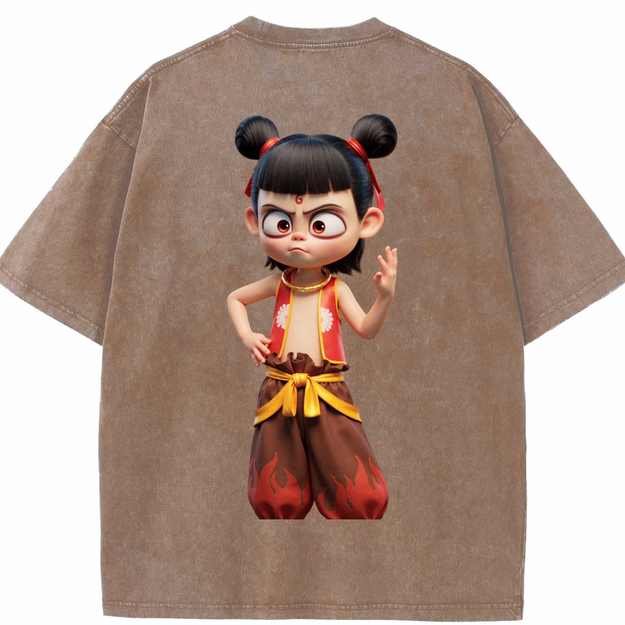 （画像用） Ne Zha 2 ナタ 魔童の大暴れ 綿100% ヴィンテージ風 半袖Tシャツ（背面プリント）