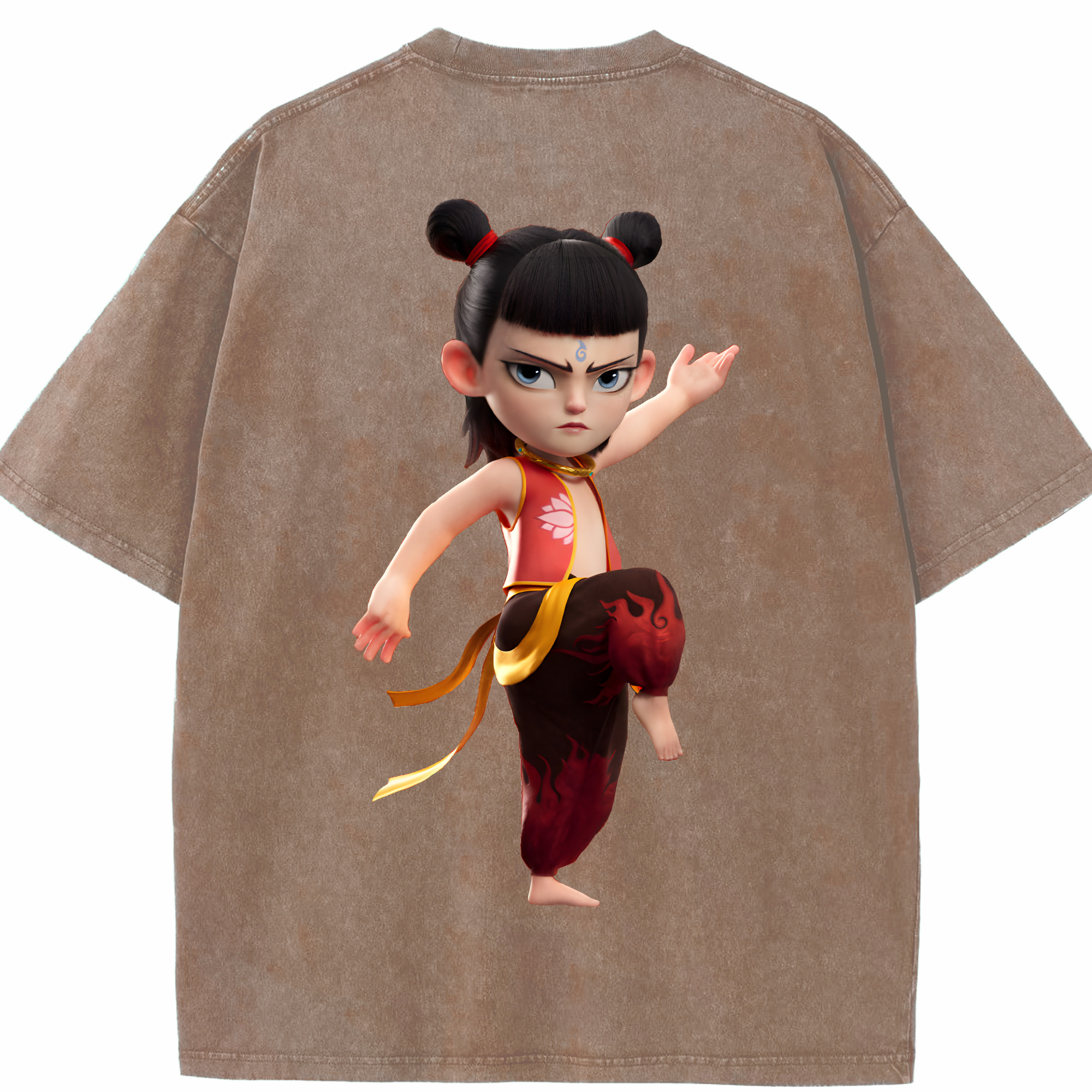 （画像用） Ne Zha 2 ナタ 魔童の大暴れ 綿100% ヴィンテージ風 半袖Tシャツ（背面プリント）