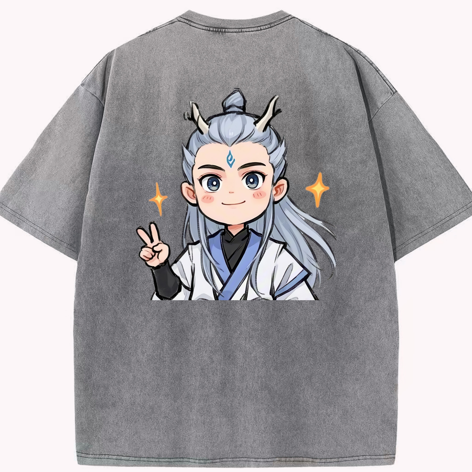 （画像用） Ne Zha 2 ナタ 魔童の大暴れ 綿100% ヴィンテージ風 半袖Tシャツ（背面プリント）