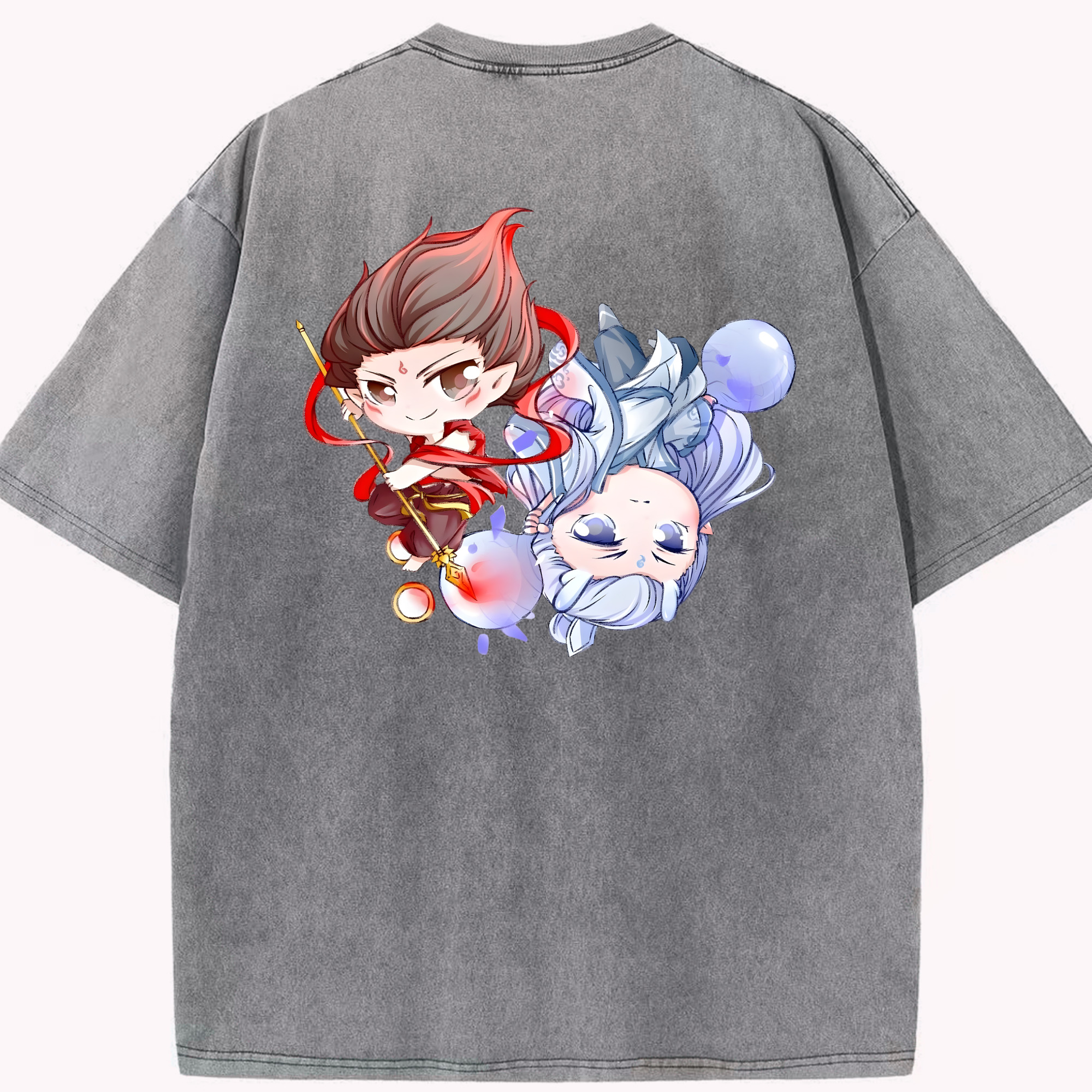 （画像用） Ne Zha 2 ナタ 魔童の大暴れ 綿100% ヴィンテージ風 半袖Tシャツ（背面プリント）