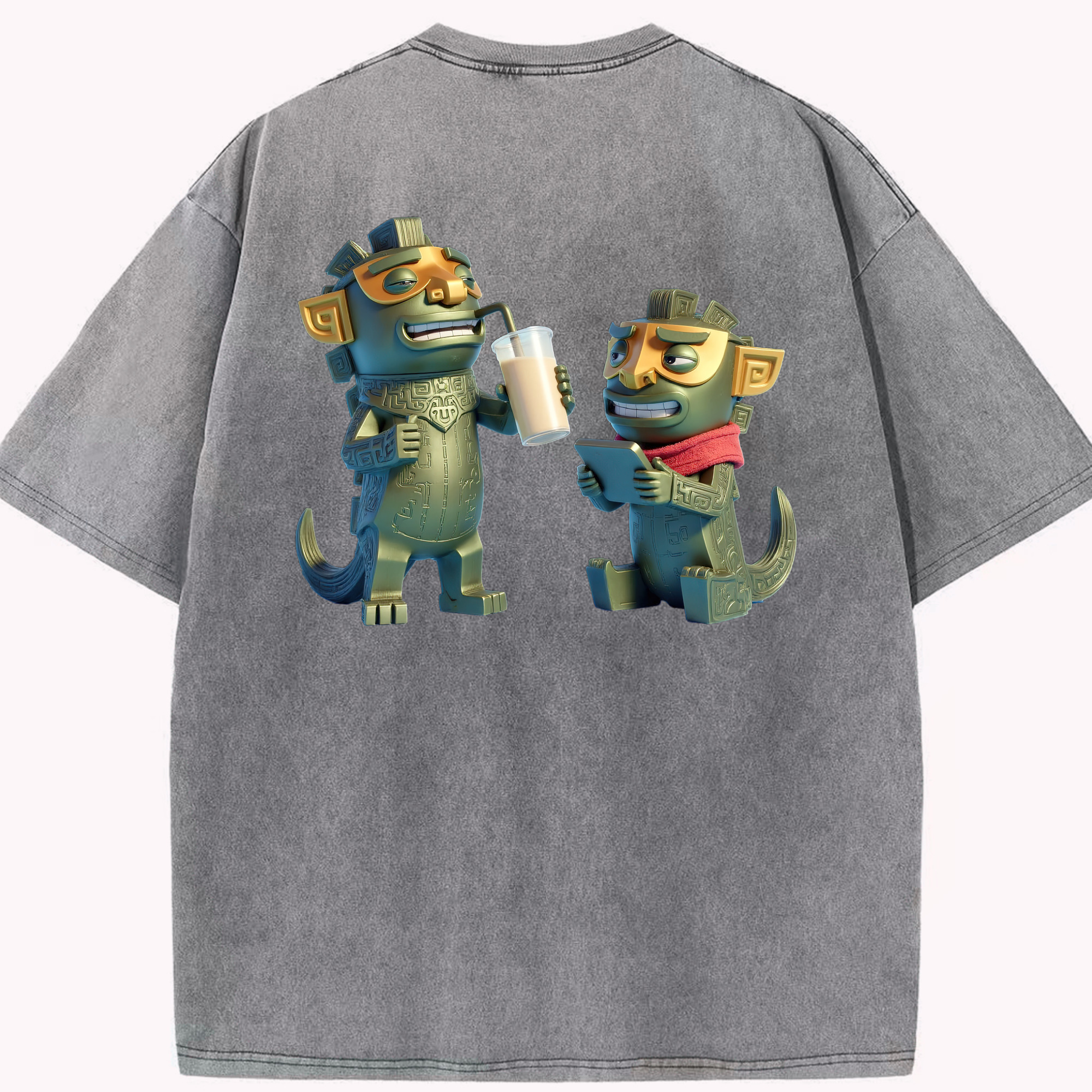 （画像用） Ne Zha 2 ナタ 魔童の大暴れ 綿100% ヴィンテージ風 半袖Tシャツ（背面プリント）