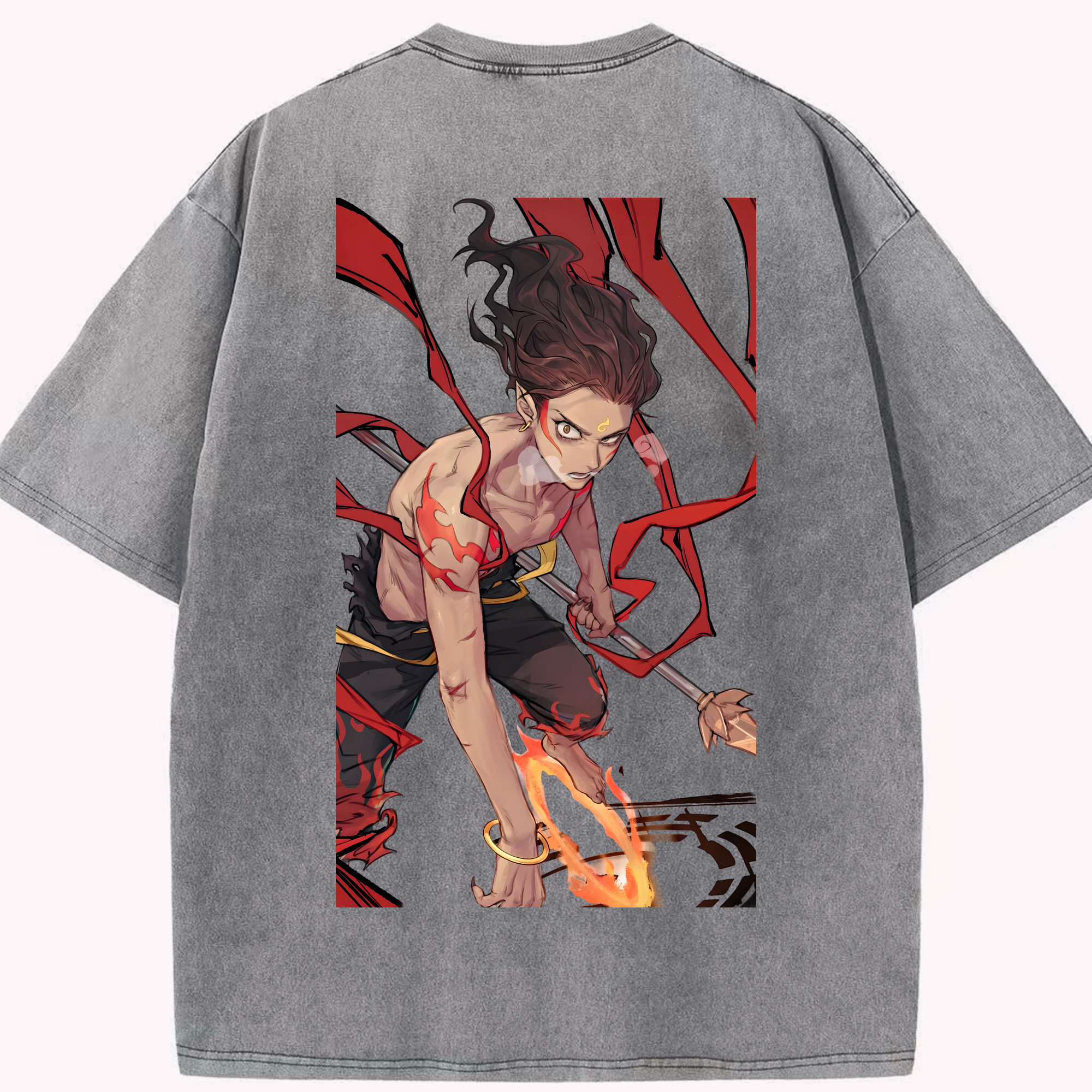 （画像用） Ne Zha 2 ナタ 魔童の大暴れ 綿100% ヴィンテージ風 半袖Tシャツ（背面プリント）