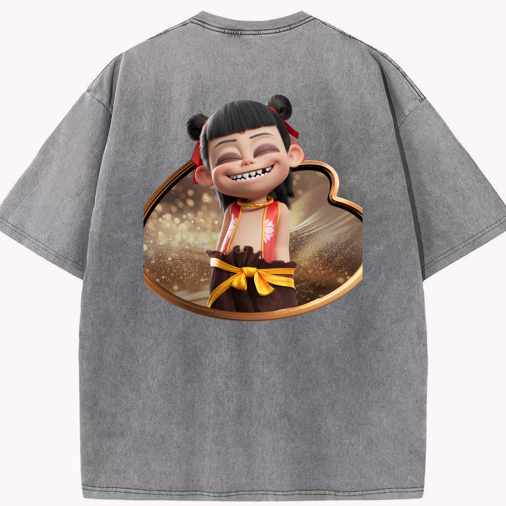 （画像用） Ne Zha 2 ナタ 魔童の大暴れ 綿100% ヴィンテージ風 半袖Tシャツ（背面プリント）