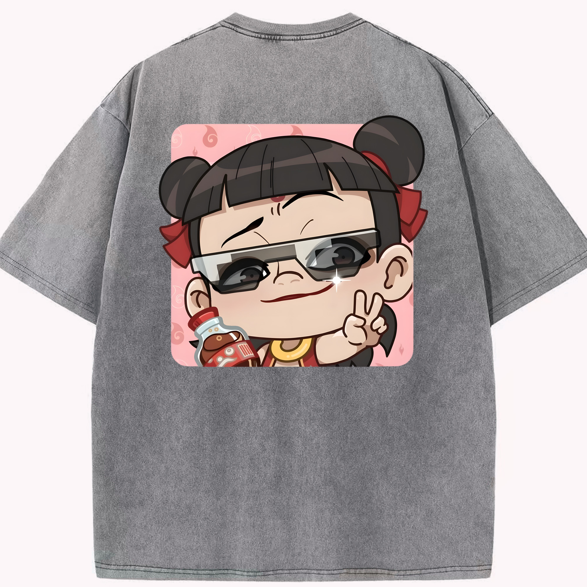（画像用） Ne Zha 2 ナタ 魔童の大暴れ 綿100% ヴィンテージ風 半袖Tシャツ（背面プリント）