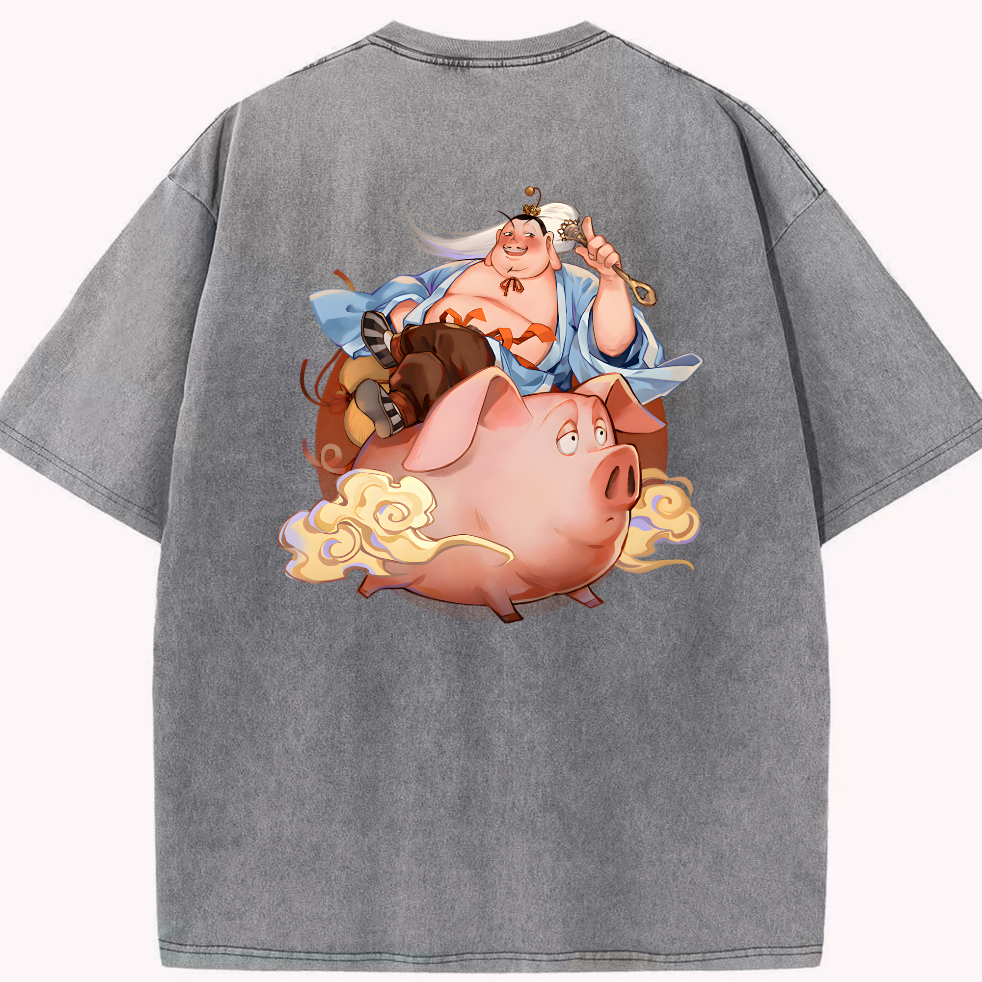 （画像用） Ne Zha 2 ナタ 魔童の大暴れ 綿100% ヴィンテージ風 半袖Tシャツ（背面プリント）