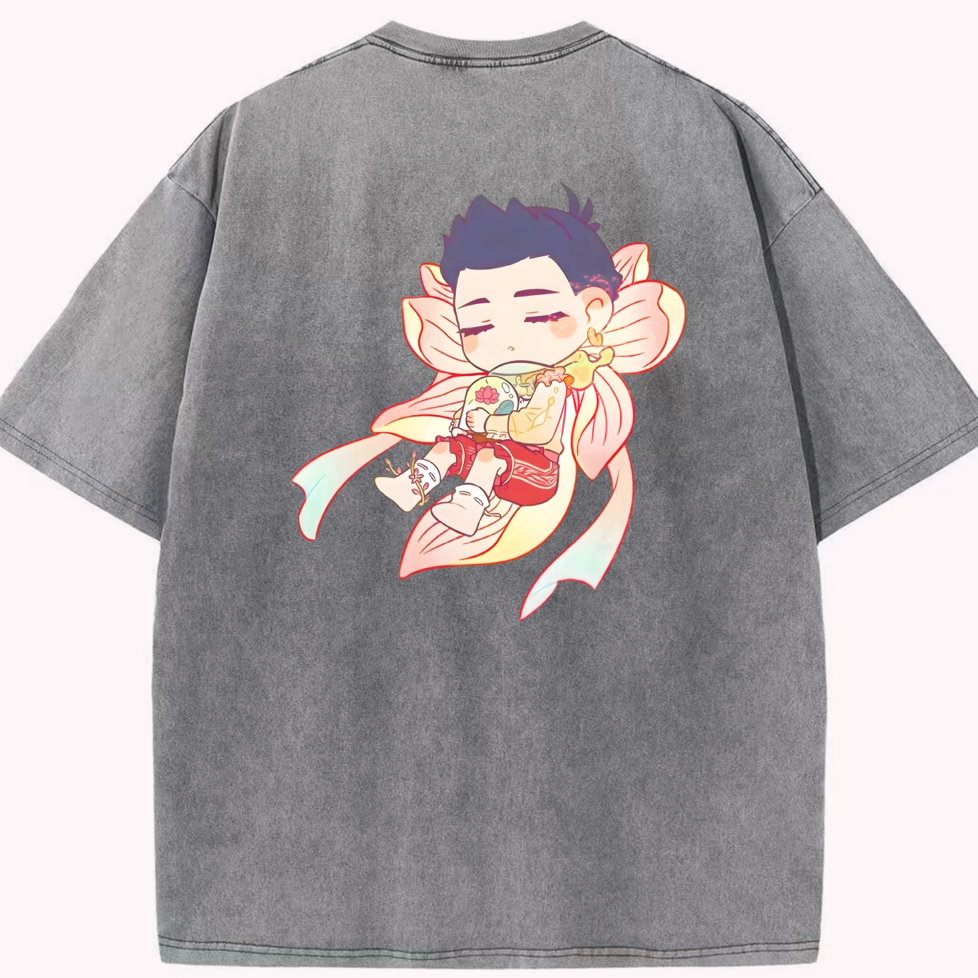 （画像用） Ne Zha 2 ナタ 魔童の大暴れ 綿100% ヴィンテージ風 半袖Tシャツ（背面プリント）