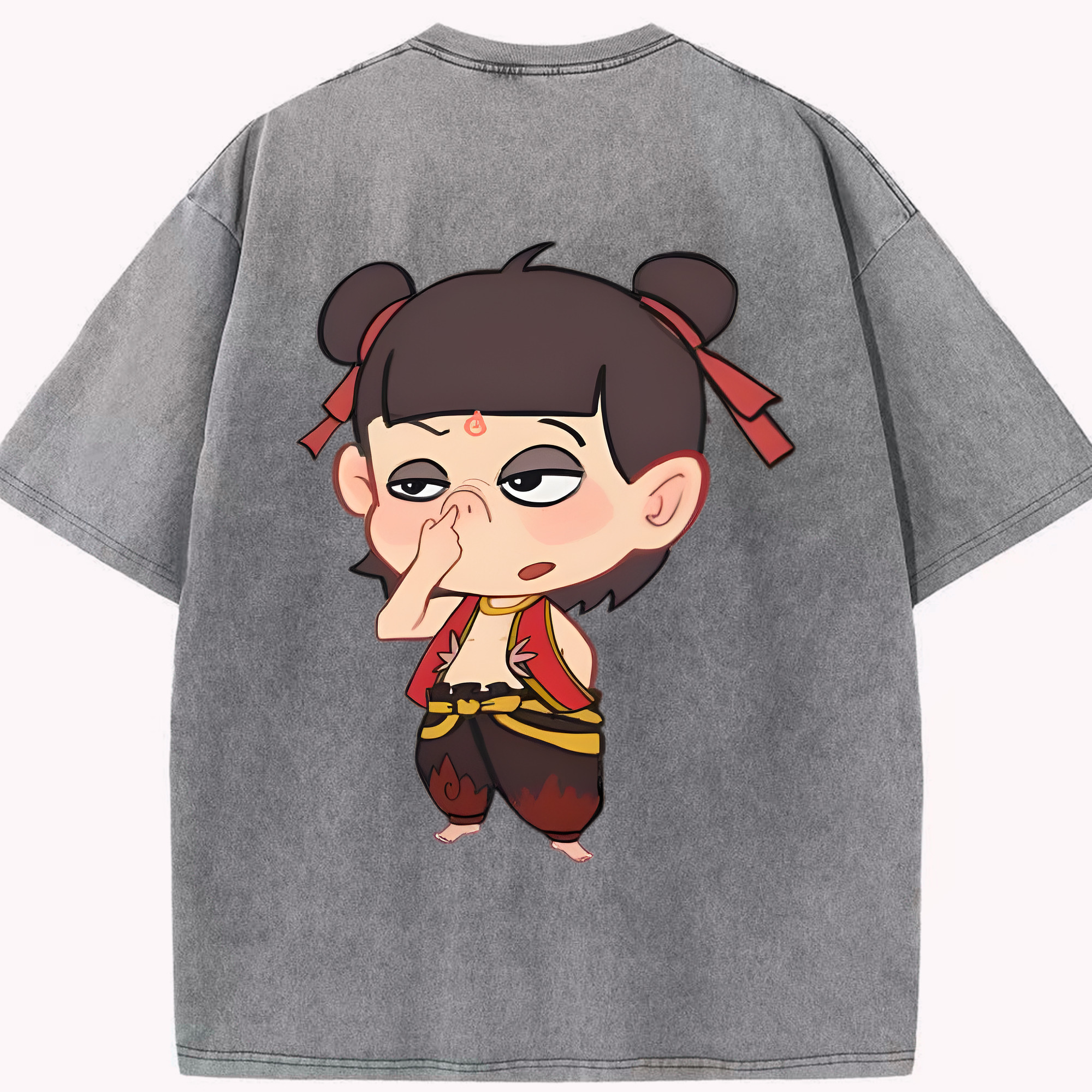 （画像用） Ne Zha 2 ナタ 魔童の大暴れ 綿100% ヴィンテージ風 半袖Tシャツ（背面プリント）