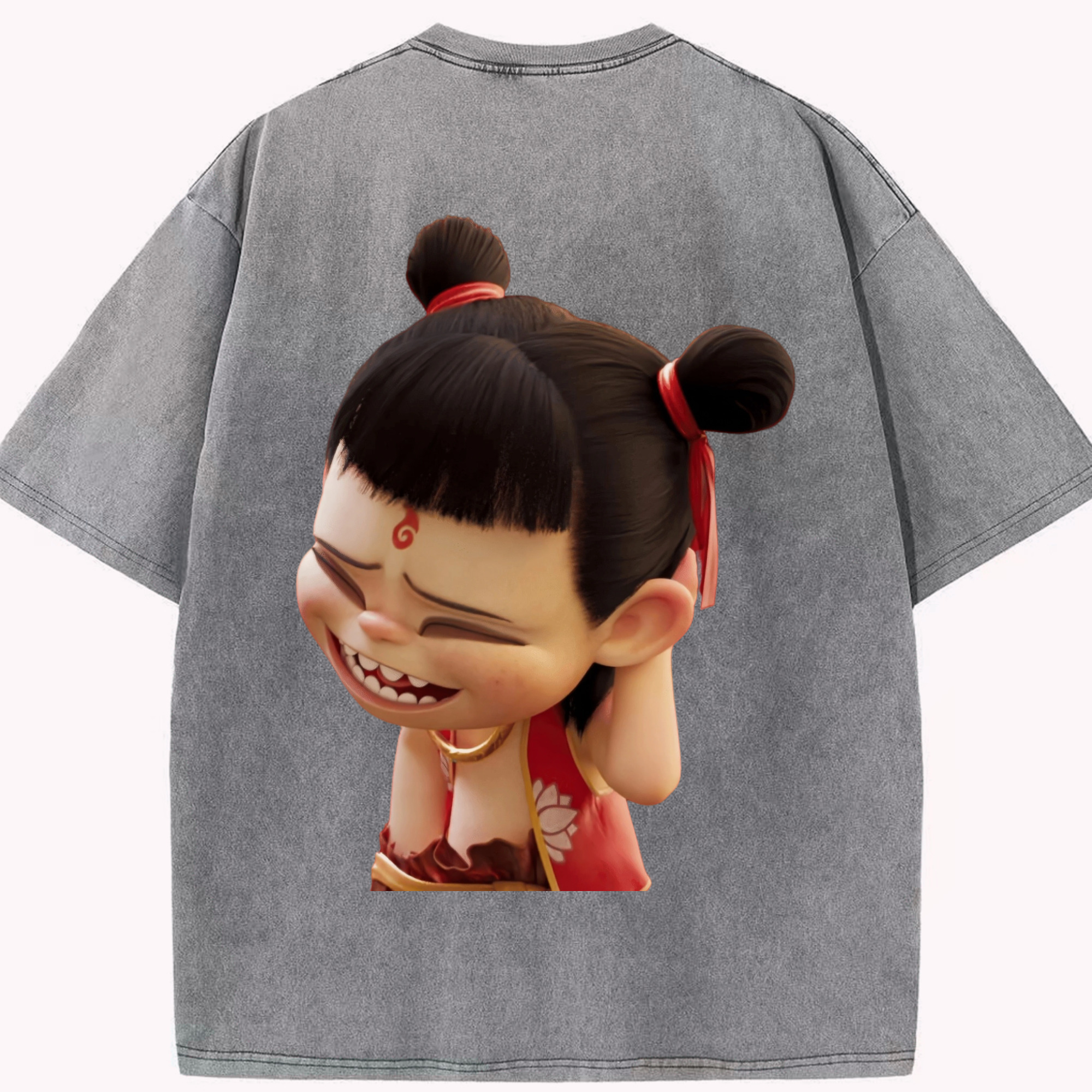 （画像用） Ne Zha 2 ナタ 魔童の大暴れ 綿100% ヴィンテージ風 半袖Tシャツ（背面プリント）