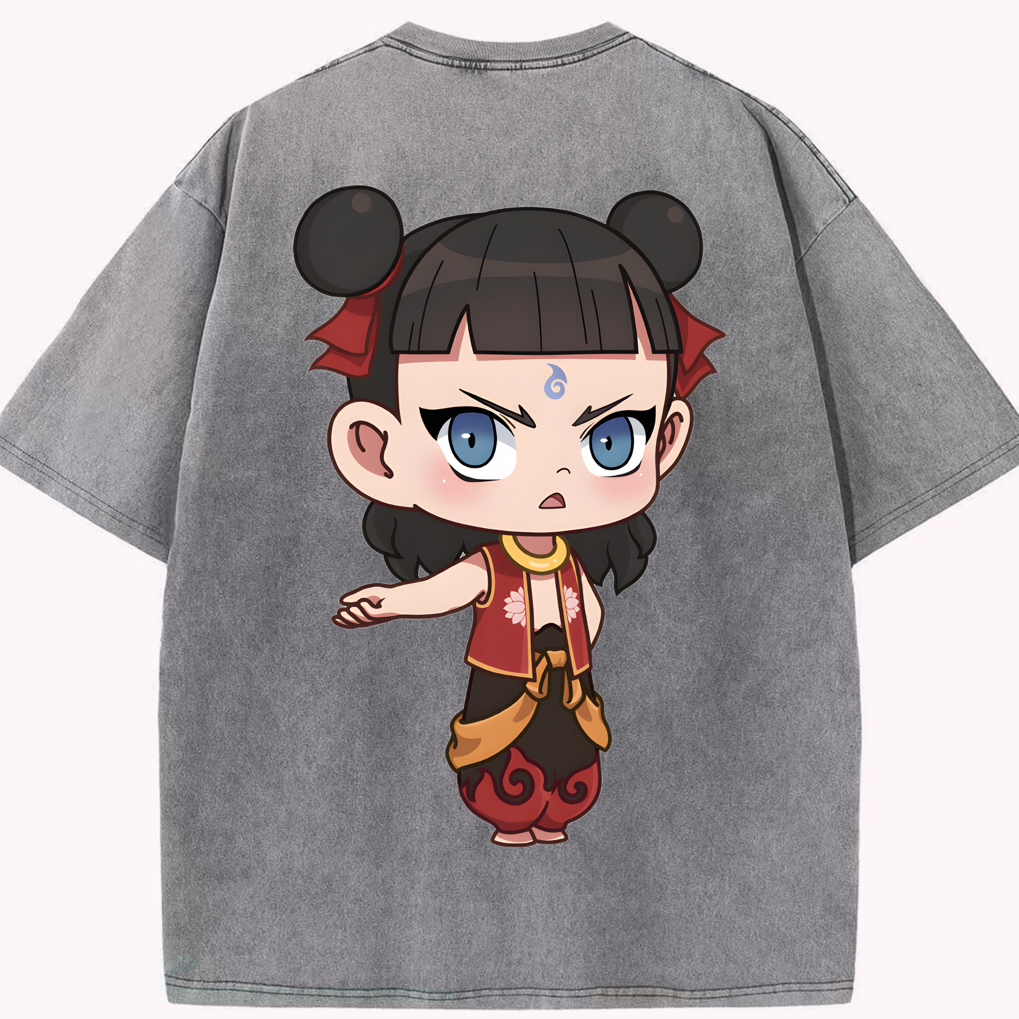 （画像用） Ne Zha 2 ナタ 魔童の大暴れ 綿100% ヴィンテージ風 半袖Tシャツ（背面プリント）