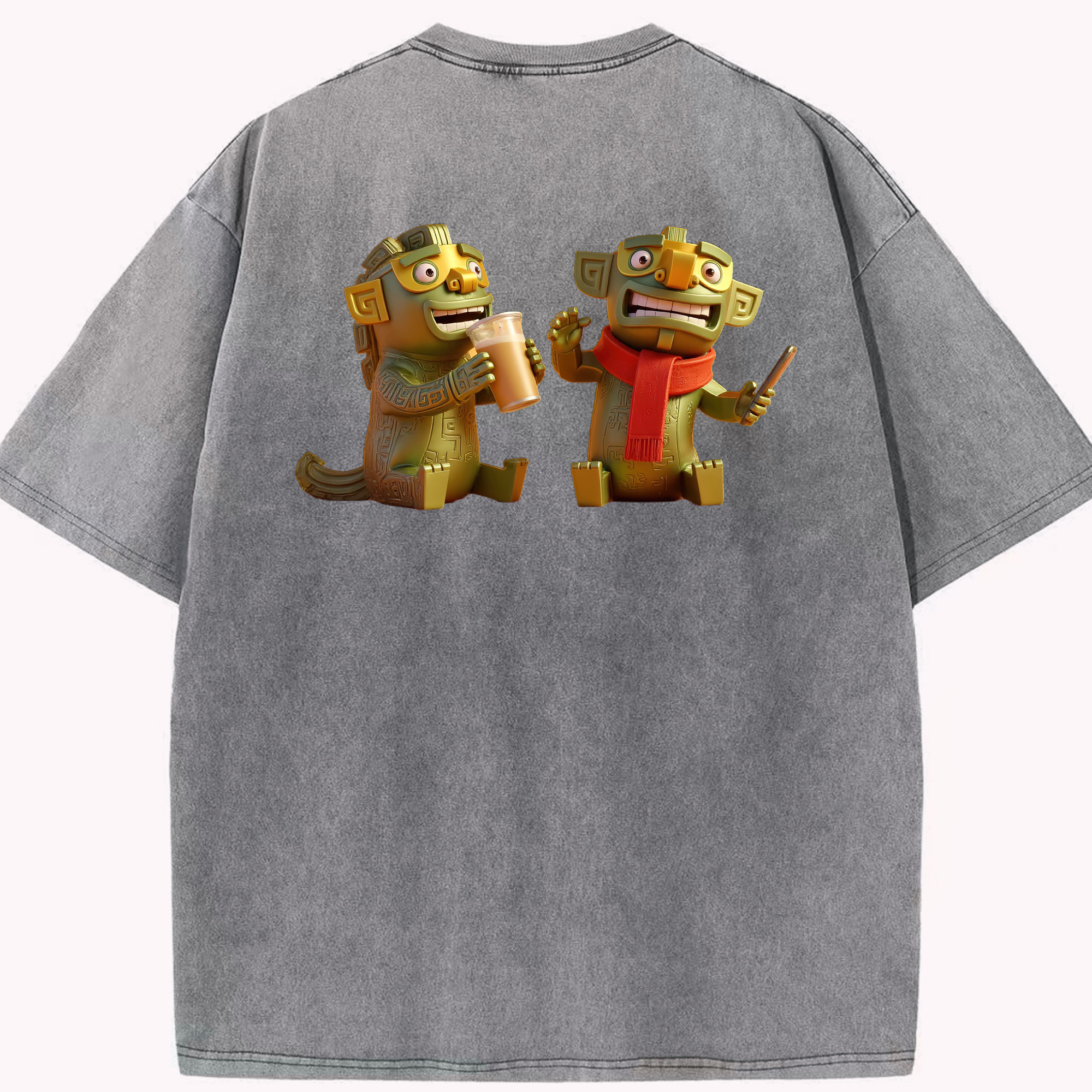 （画像用） Ne Zha 2 ナタ 魔童の大暴れ 綿100% ヴィンテージ風 半袖Tシャツ（背面プリント）