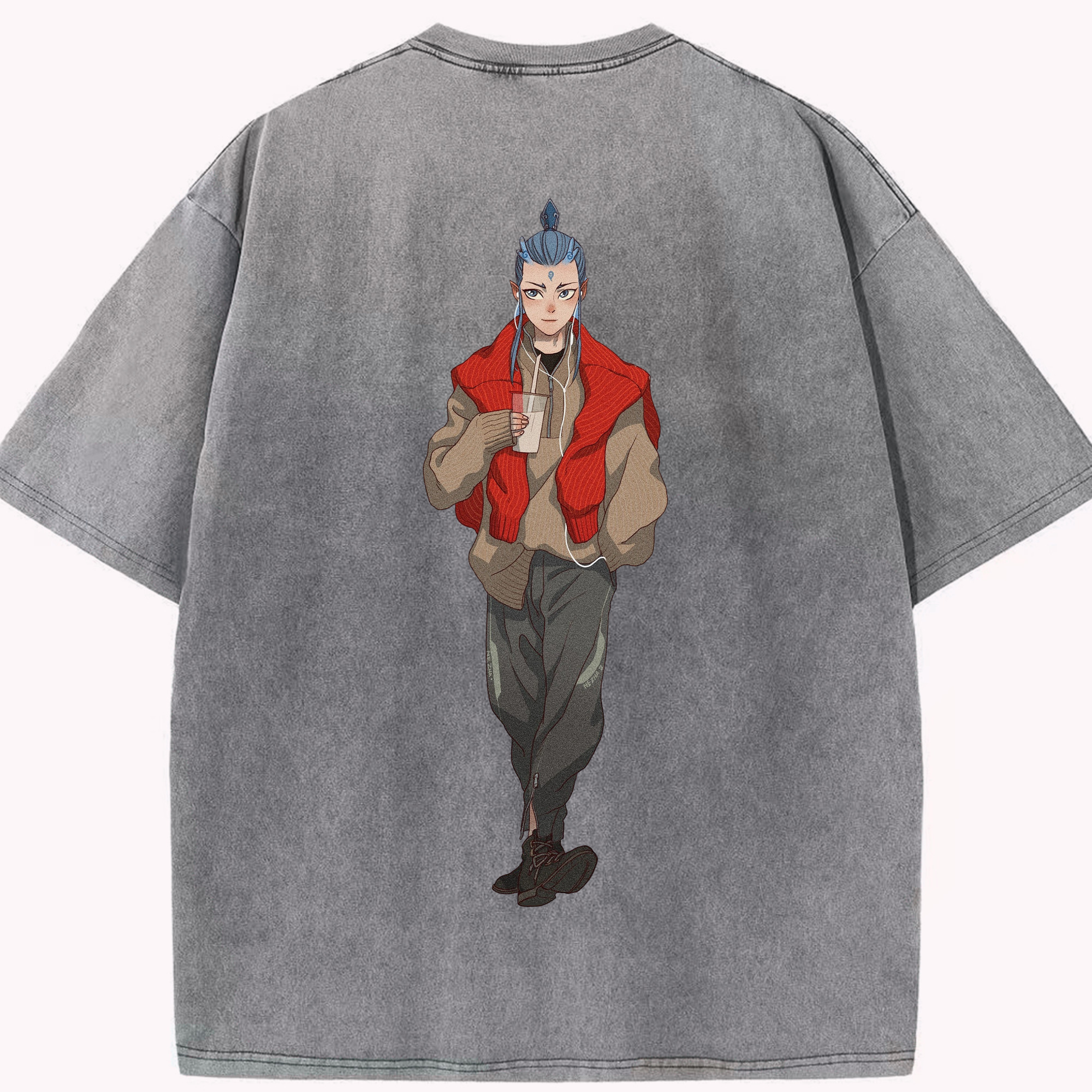 （画像用） Ne Zha 2 ナタ 魔童の大暴れ 綿100% ヴィンテージ風 半袖Tシャツ（背面プリント）