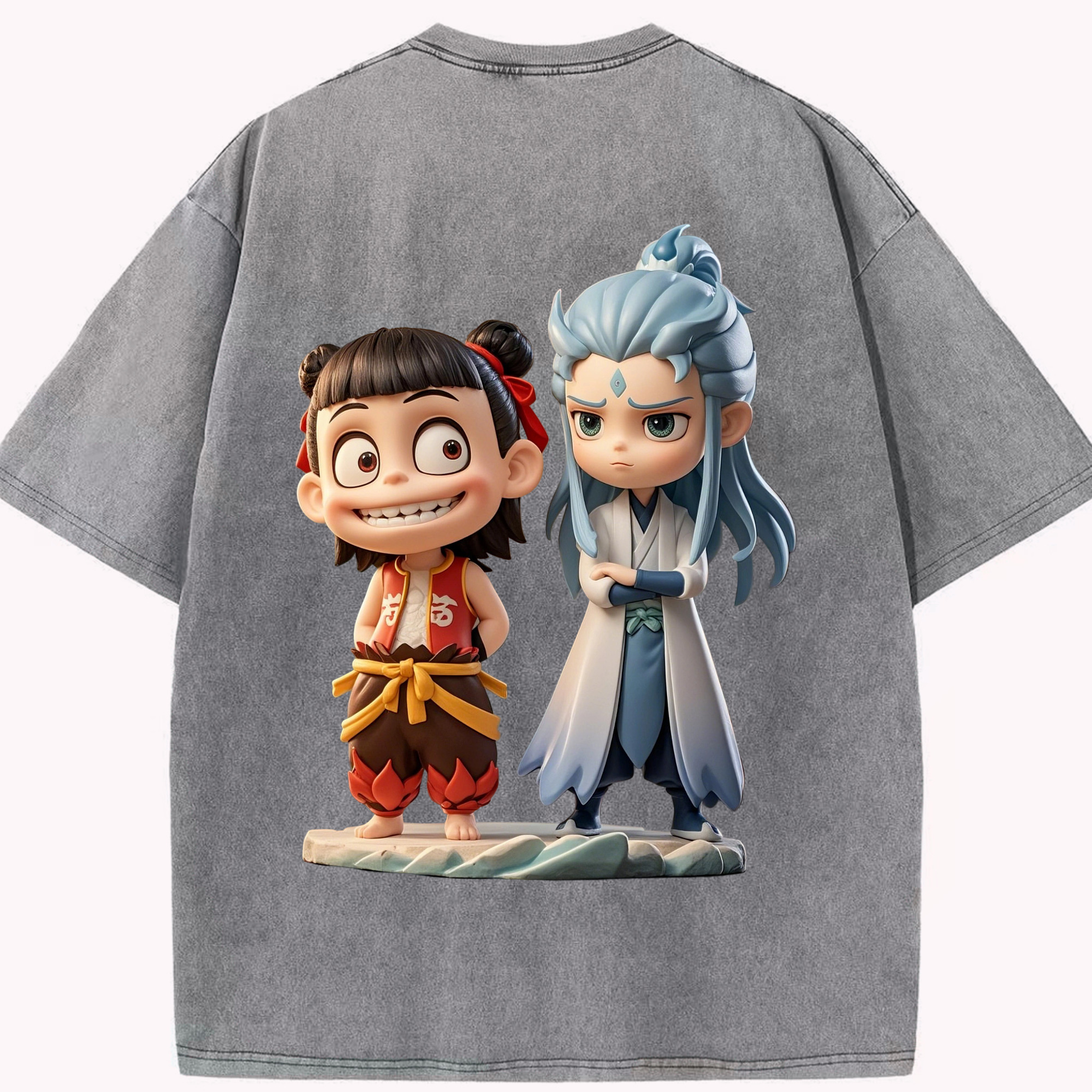 （画像用） Ne Zha 2 ナタ 魔童の大暴れ 綿100% ヴィンテージ風 半袖Tシャツ（背面プリント）
