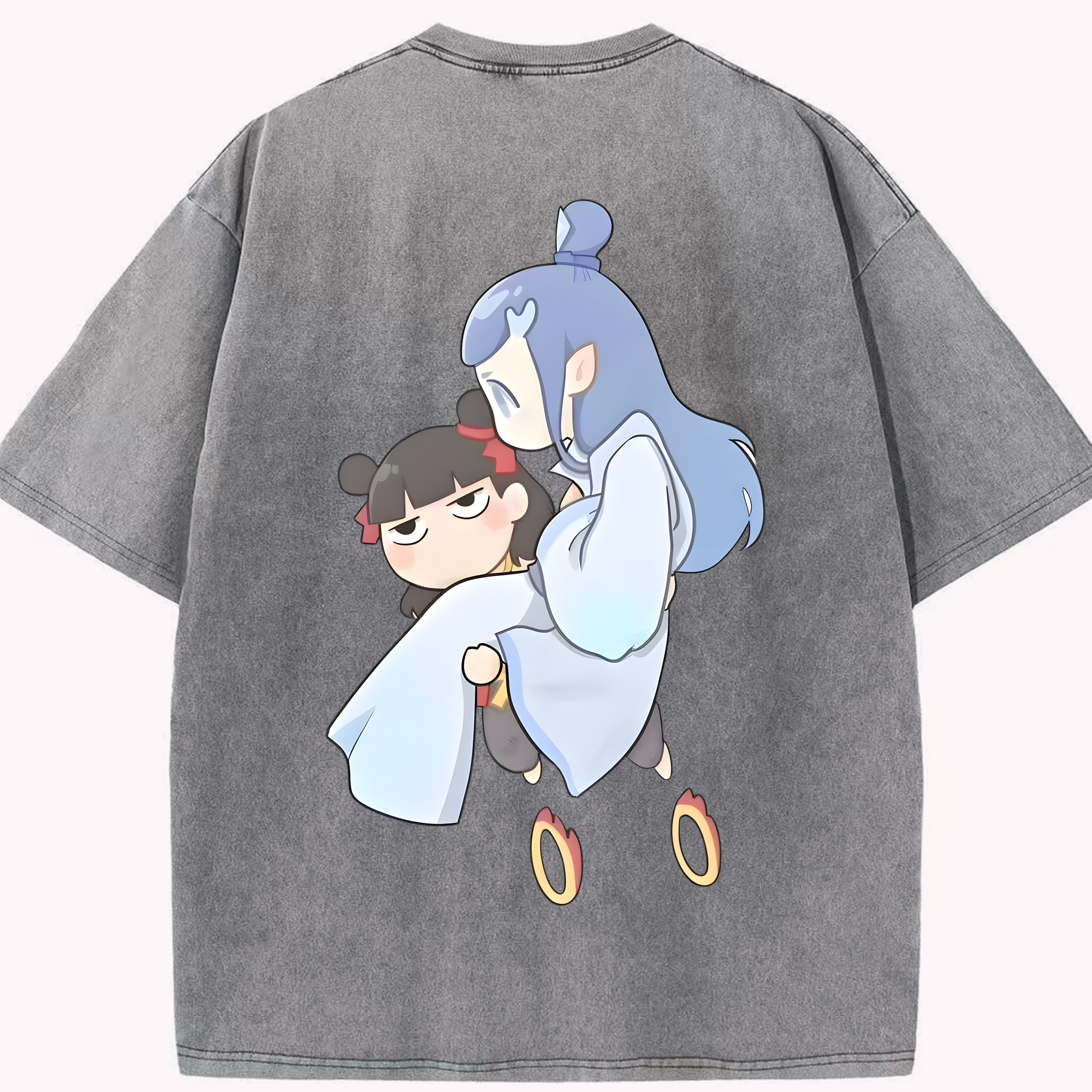 （画像用） Ne Zha 2 ナタ 魔童の大暴れ 綿100% ヴィンテージ風 半袖Tシャツ（背面プリント）