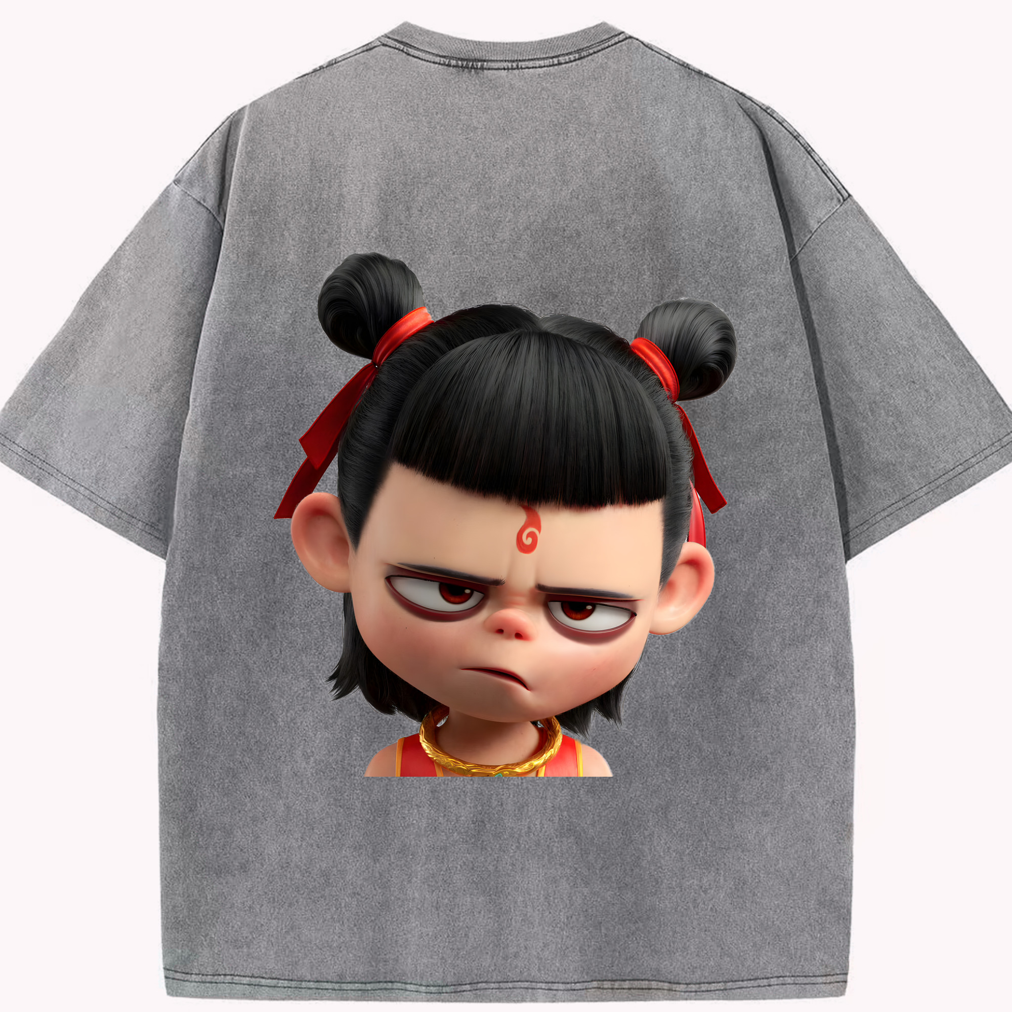 （画像用） Ne Zha 2 ナタ 魔童の大暴れ 綿100% ヴィンテージ風 半袖Tシャツ（背面プリント）