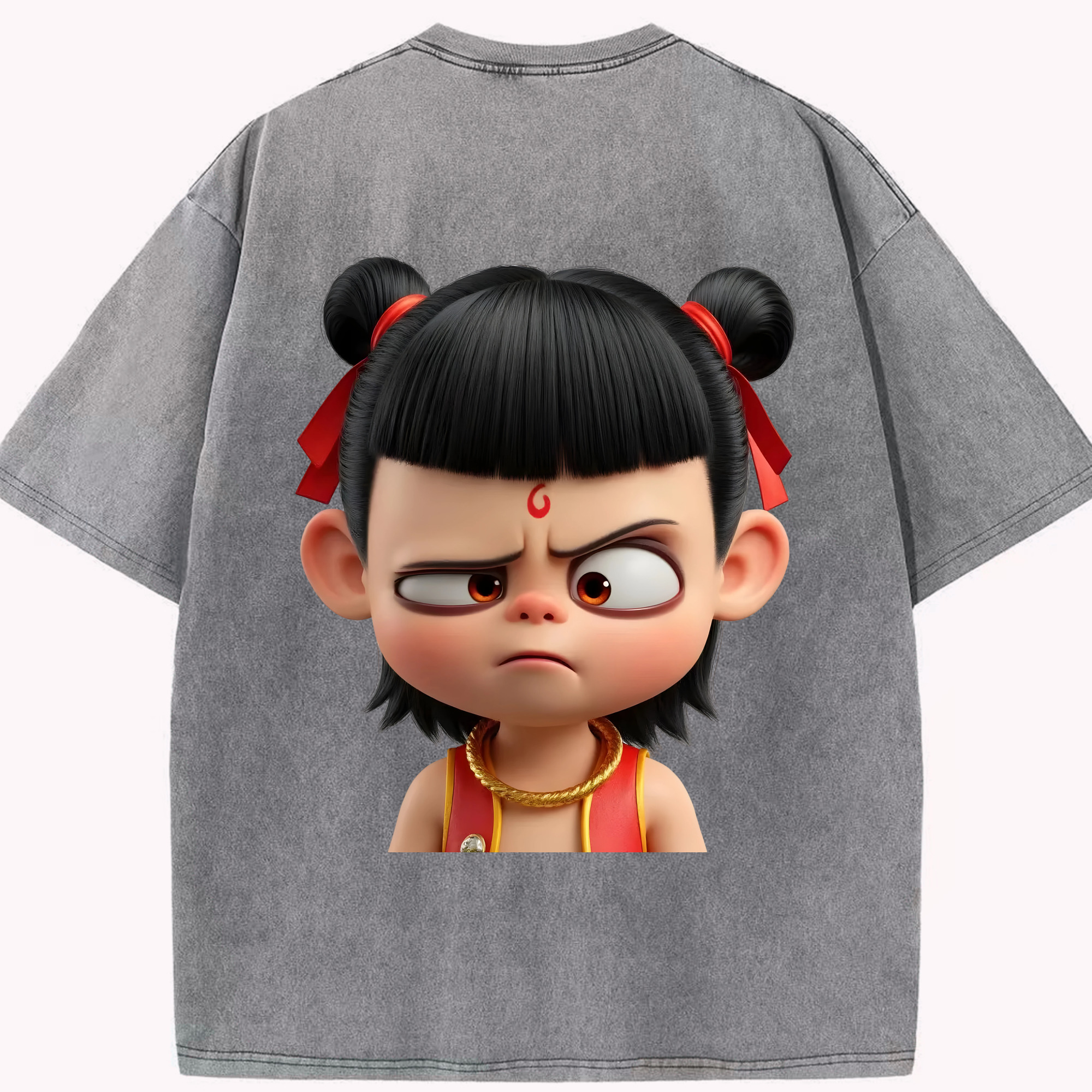 （画像用） Ne Zha 2 ナタ 魔童の大暴れ 綿100% ヴィンテージ風 半袖Tシャツ（背面プリント）