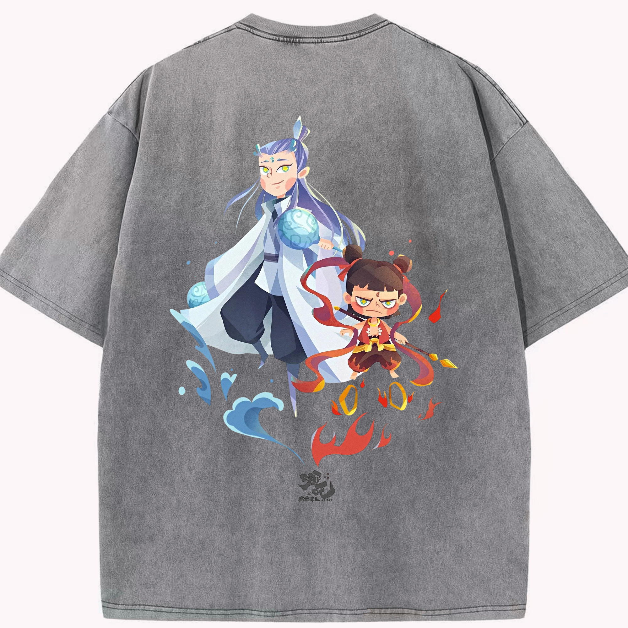 （画像用） Ne Zha 2 ナタ 魔童の大暴れ 綿100% ヴィンテージ風 半袖Tシャツ（背面プリント）