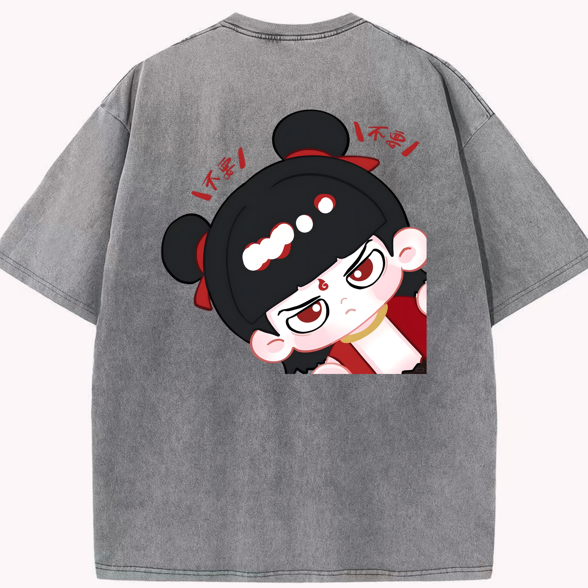 （画像用） Ne Zha 2 ナタ 魔童の大暴れ 綿100% ヴィンテージ風 半袖Tシャツ（背面プリント）