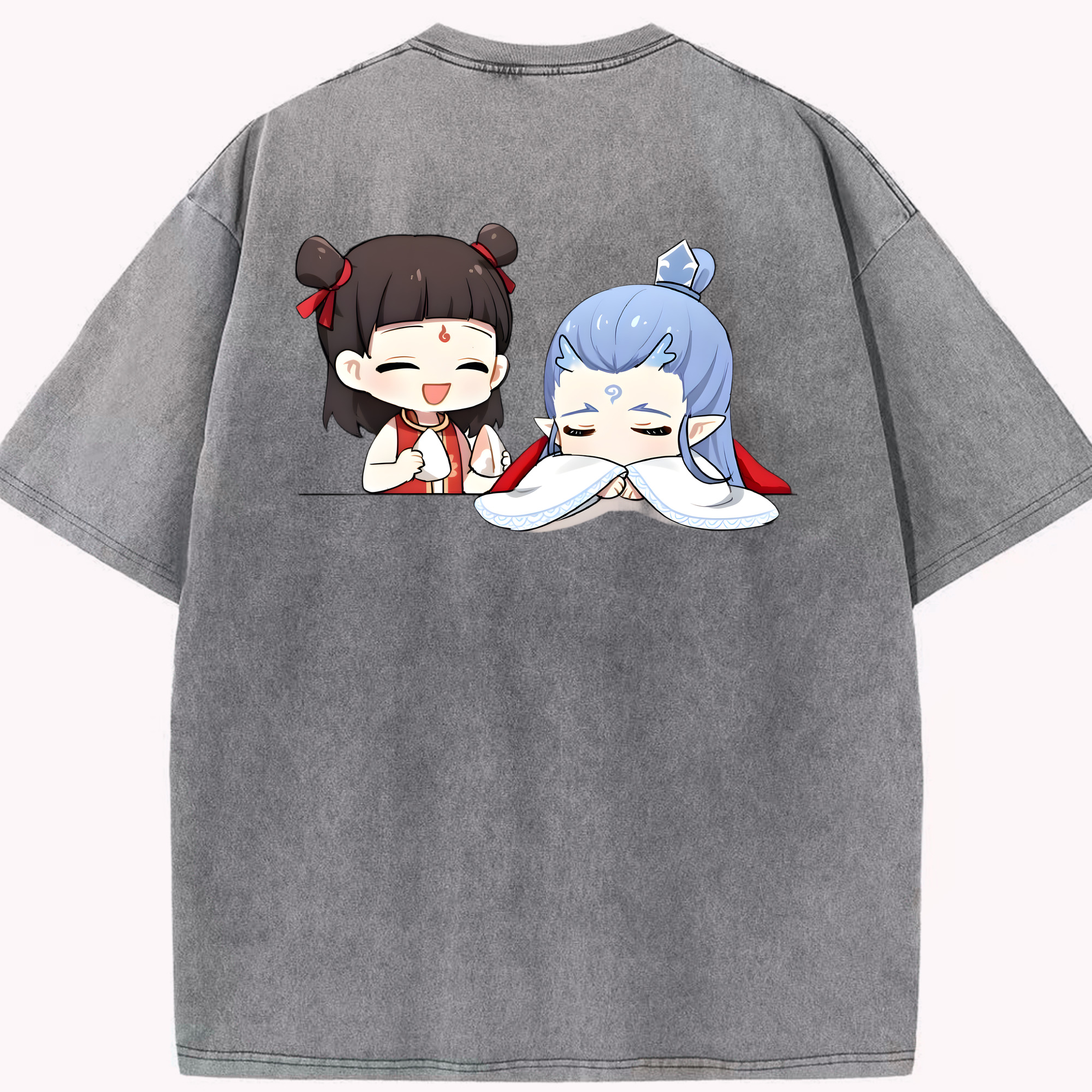 （画像用） Ne Zha 2 ナタ 魔童の大暴れ 綿100% ヴィンテージ風 半袖Tシャツ（背面プリント）