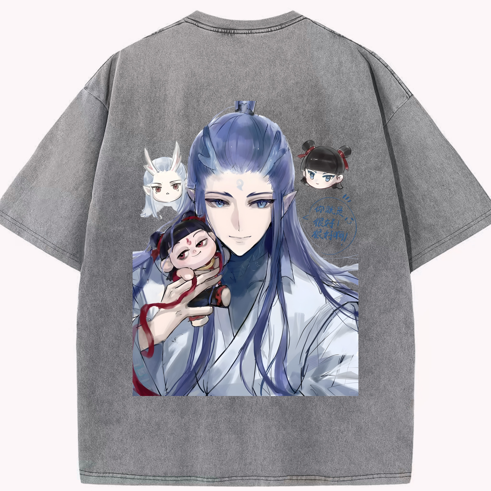 （画像用） Ne Zha 2 ナタ 魔童の大暴れ 綿100% ヴィンテージ風 半袖Tシャツ（背面プリント）
