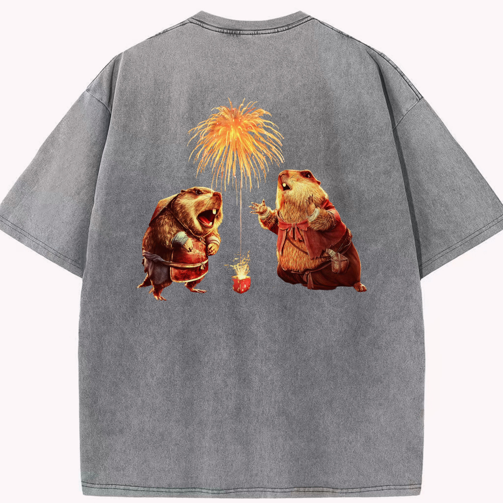 （画像用） Ne Zha 2 ナタ 魔童の大暴れ 綿100% ヴィンテージ風 半袖Tシャツ（背面プリント）