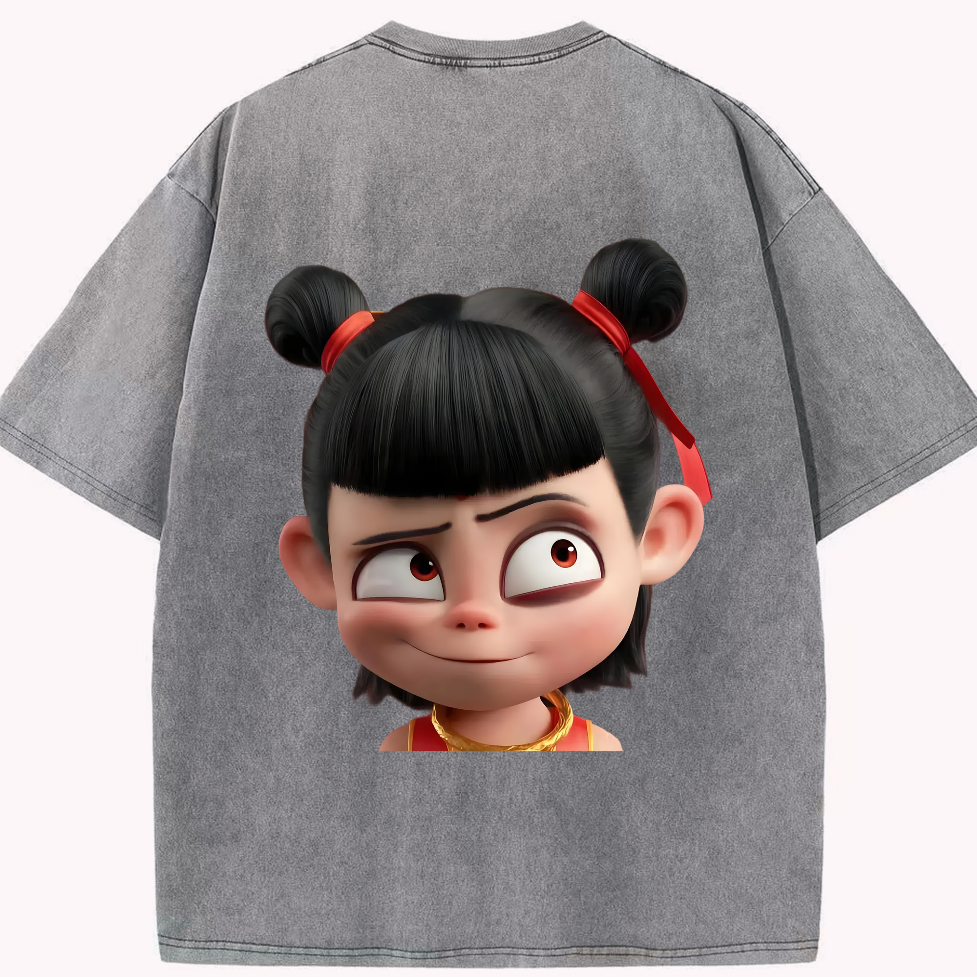 （画像用） Ne Zha 2 ナタ 魔童の大暴れ 綿100% ヴィンテージ風 半袖Tシャツ（背面プリント）