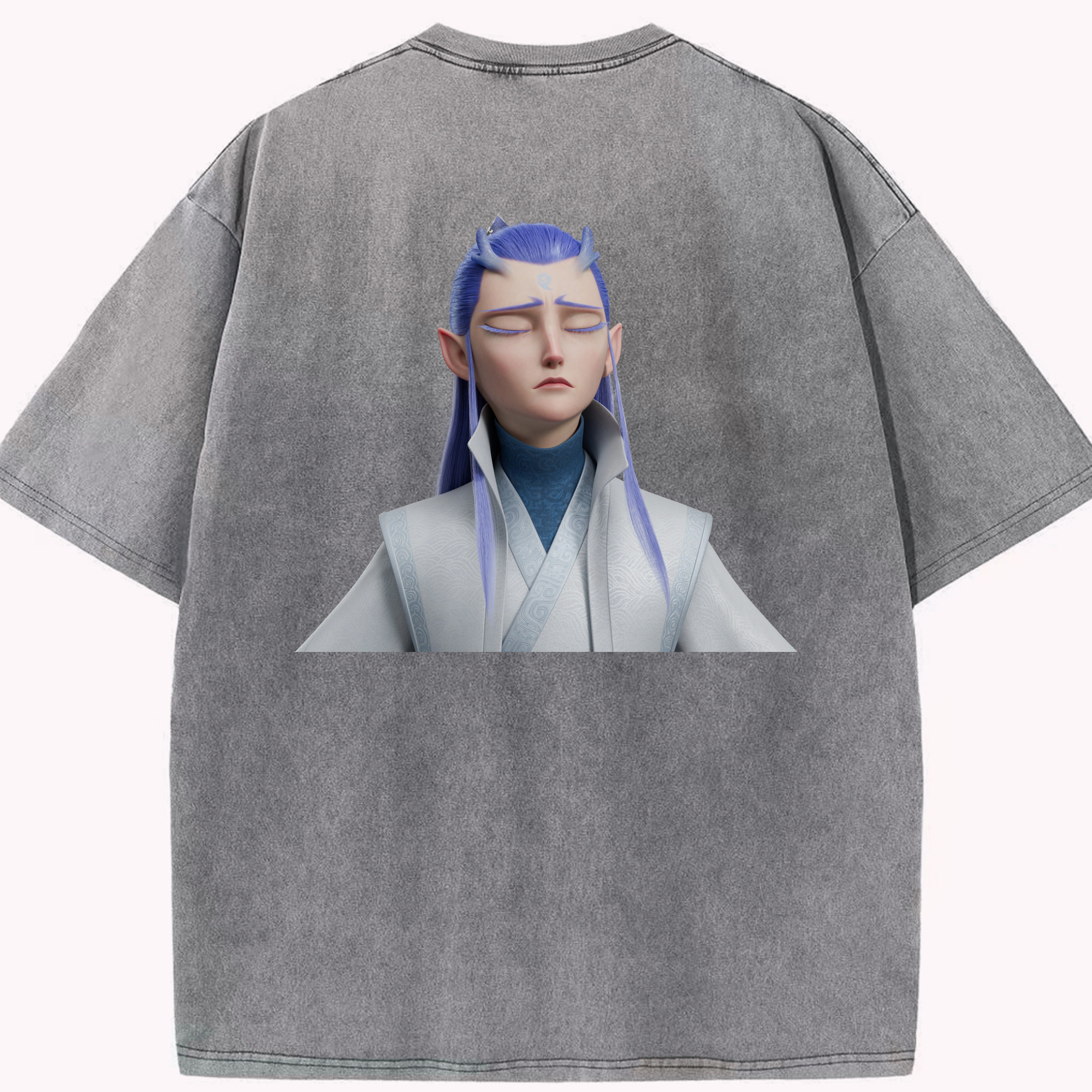 （画像用） Ne Zha 2 ナタ 魔童の大暴れ 綿100% ヴィンテージ風 半袖Tシャツ（背面プリント）