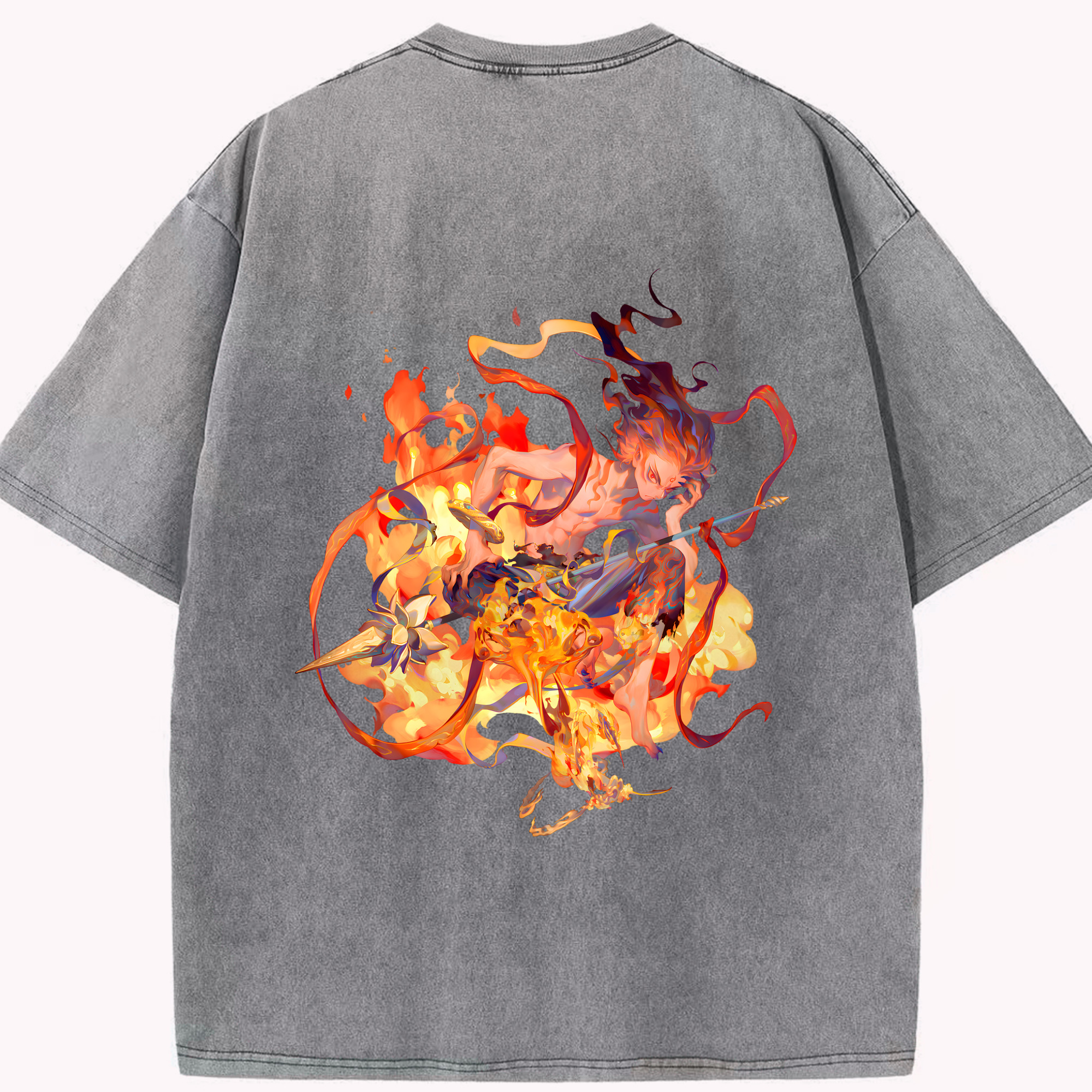 （画像用） Ne Zha 2 ナタ 魔童の大暴れ 綿100% ヴィンテージ風 半袖Tシャツ（背面プリント）