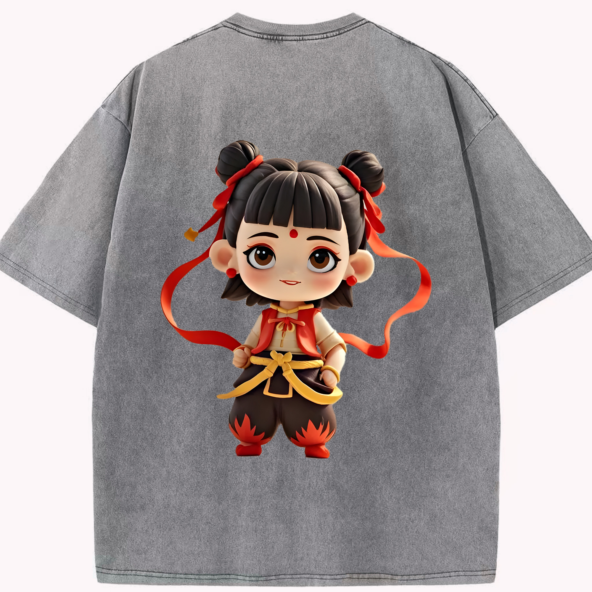 （画像用） Ne Zha 2 ナタ 魔童の大暴れ 綿100% ヴィンテージ風 半袖Tシャツ（背面プリント）