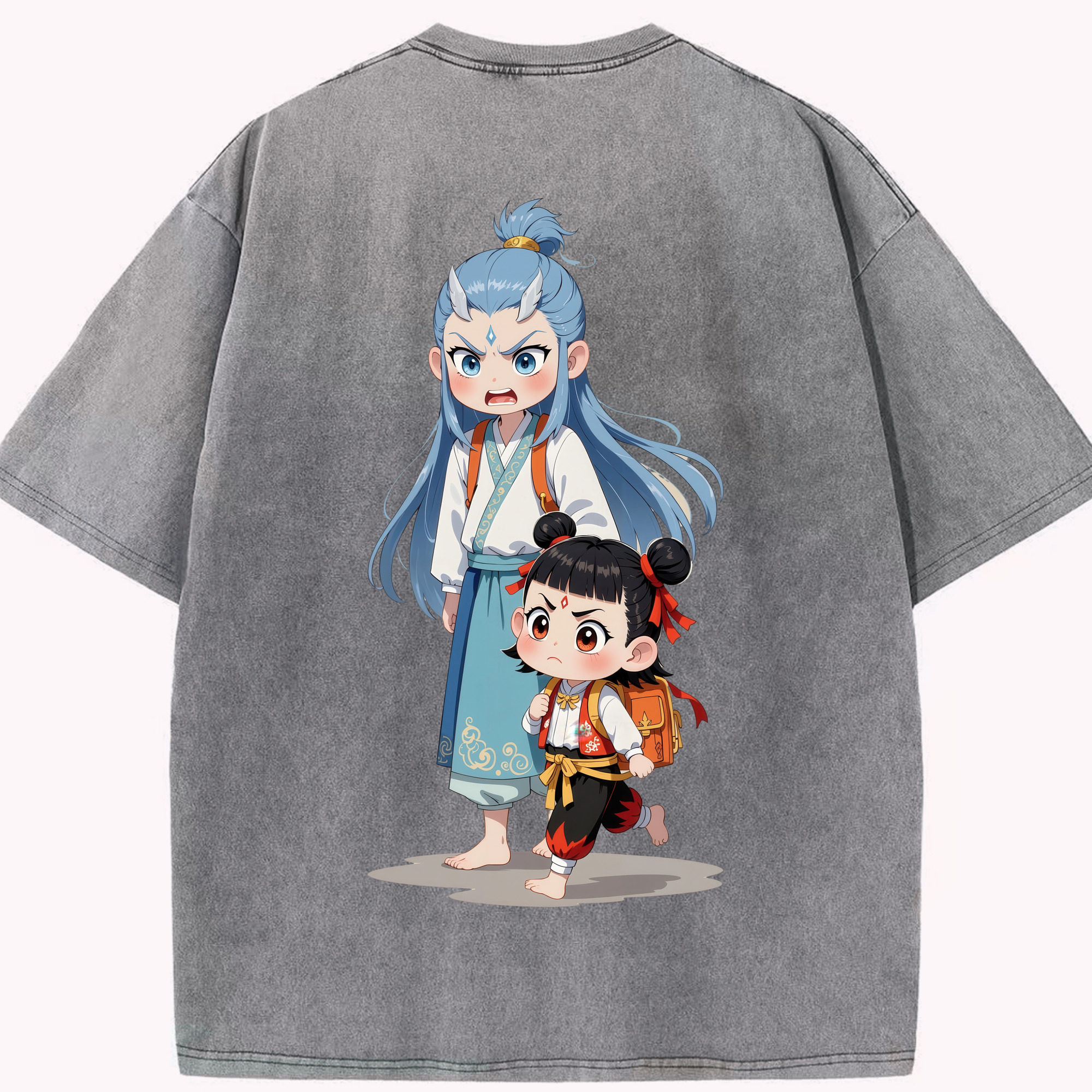 （画像用） Ne Zha 2 ナタ 魔童の大暴れ 綿100% ヴィンテージ風 半袖Tシャツ（背面プリント）