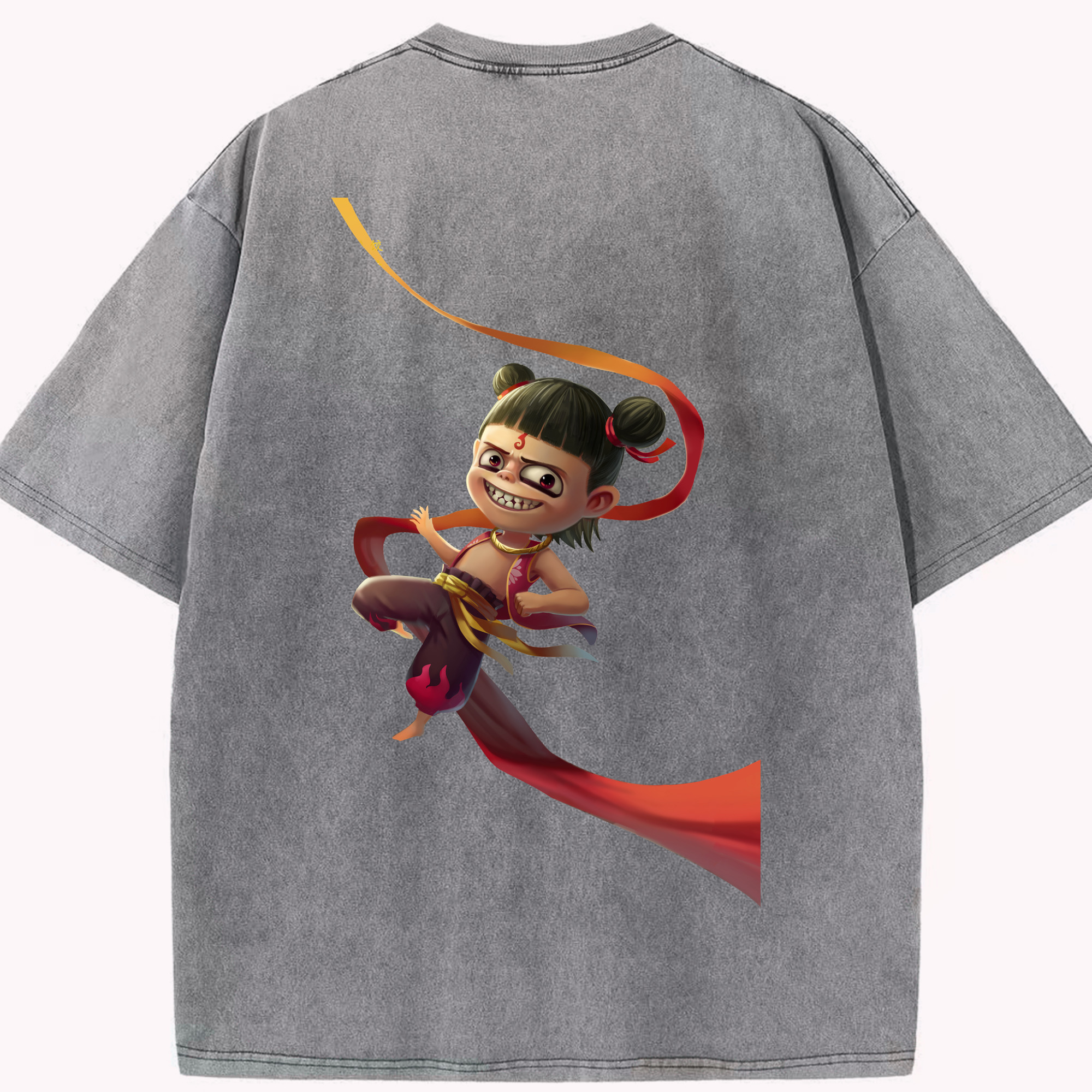 （画像用） Ne Zha 2 ナタ 魔童の大暴れ 綿100% ヴィンテージ風 半袖Tシャツ（背面プリント）