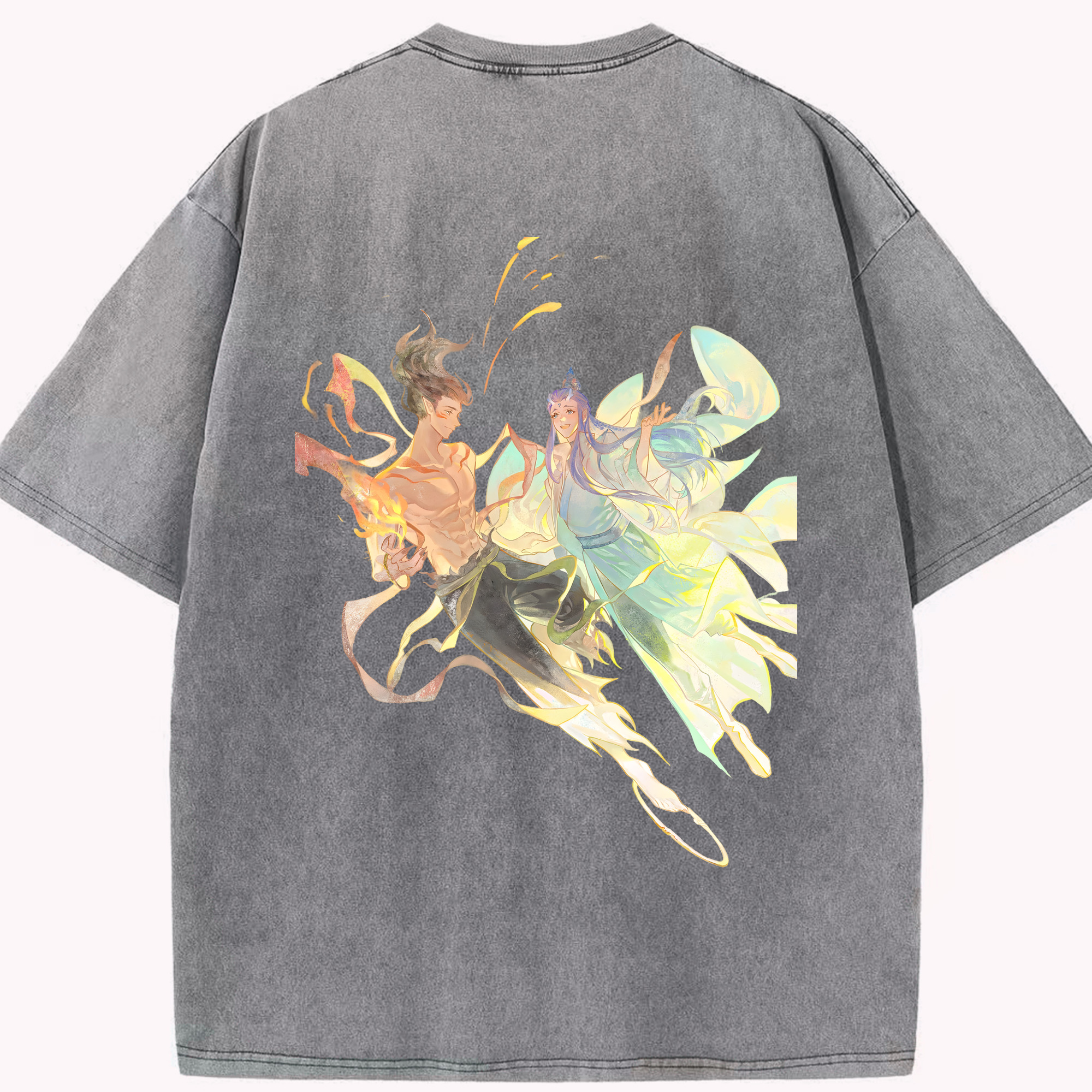（画像用） Ne Zha 2 ナタ 魔童の大暴れ 綿100% ヴィンテージ風 半袖Tシャツ（背面プリント）