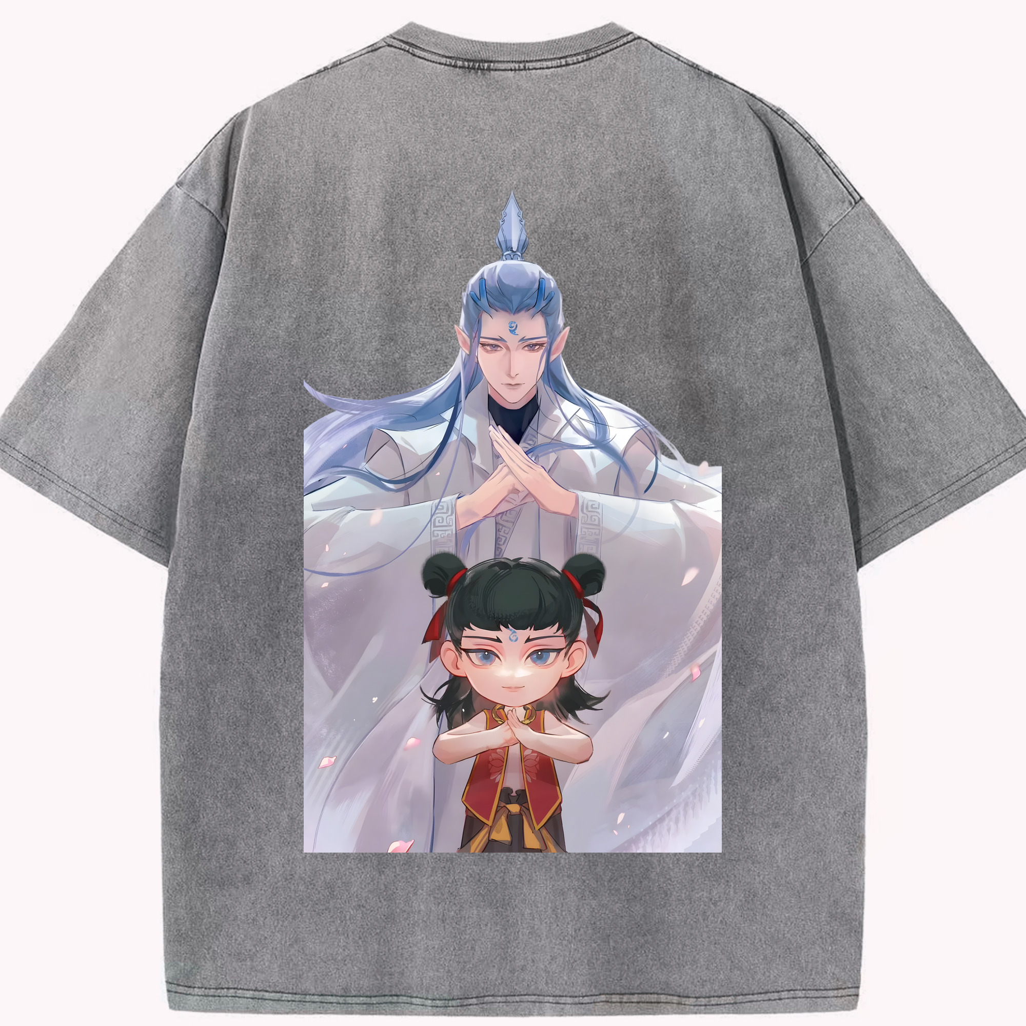 （画像用） Ne Zha 2 ナタ 魔童の大暴れ 綿100% ヴィンテージ風 半袖Tシャツ（背面プリント）
