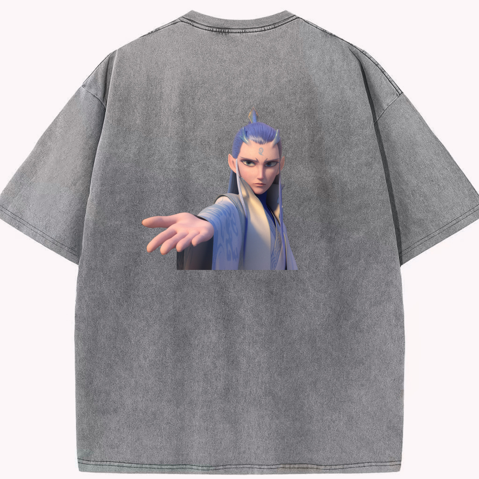 （画像用） Ne Zha 2 ナタ 魔童の大暴れ 綿100% ヴィンテージ風 半袖Tシャツ（背面プリント）