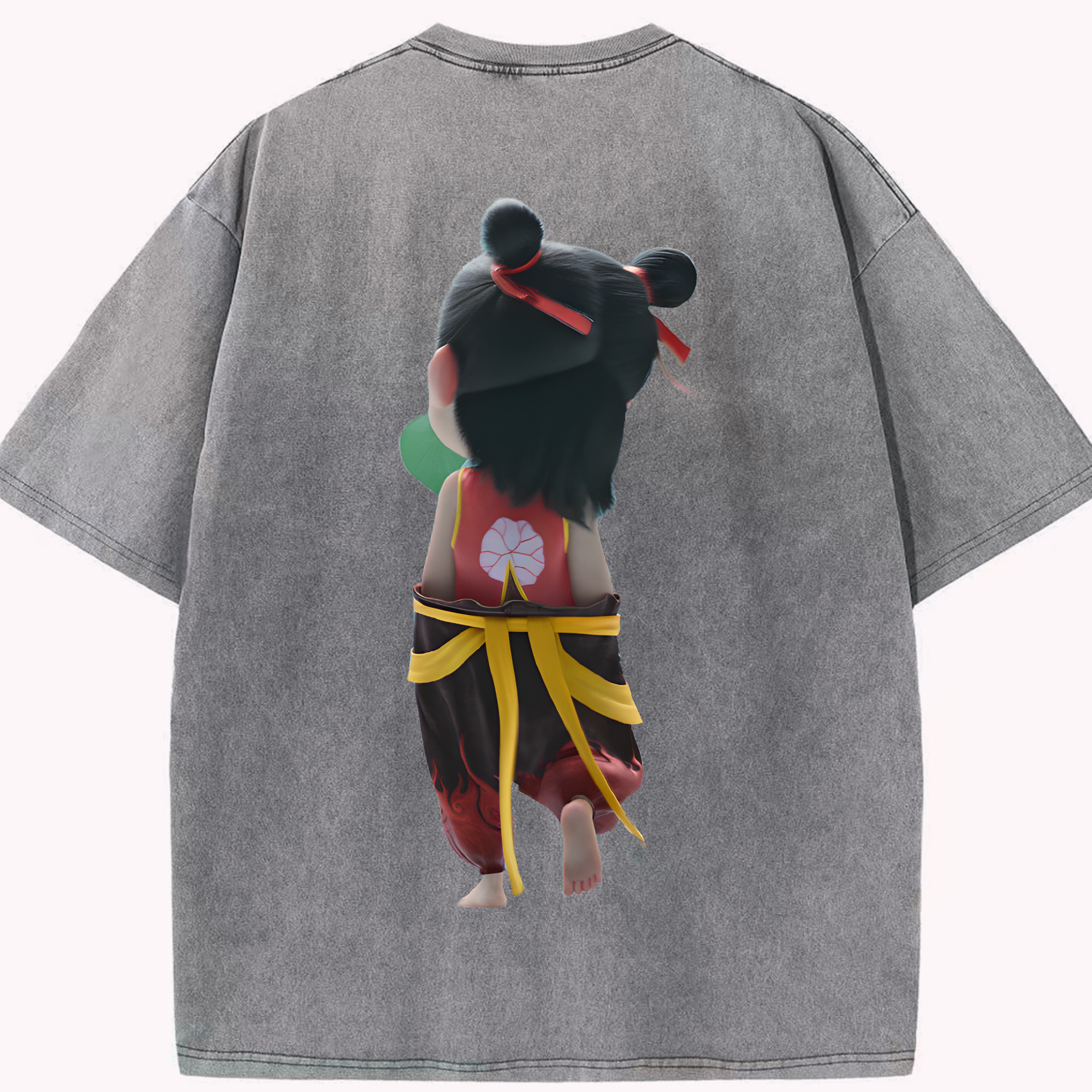 （画像用） Ne Zha 2 ナタ 魔童の大暴れ 綿100% ヴィンテージ風 半袖Tシャツ（背面プリント）