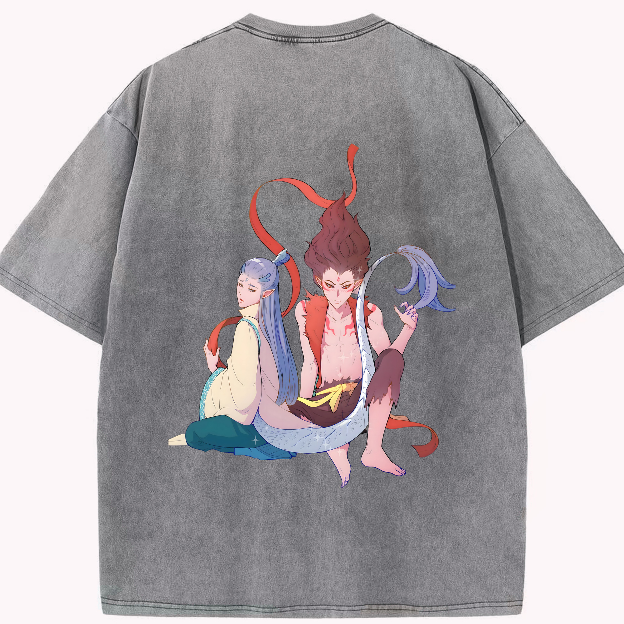 （画像用） Ne Zha 2 ナタ 魔童の大暴れ 綿100% ヴィンテージ風 半袖Tシャツ（背面プリント）